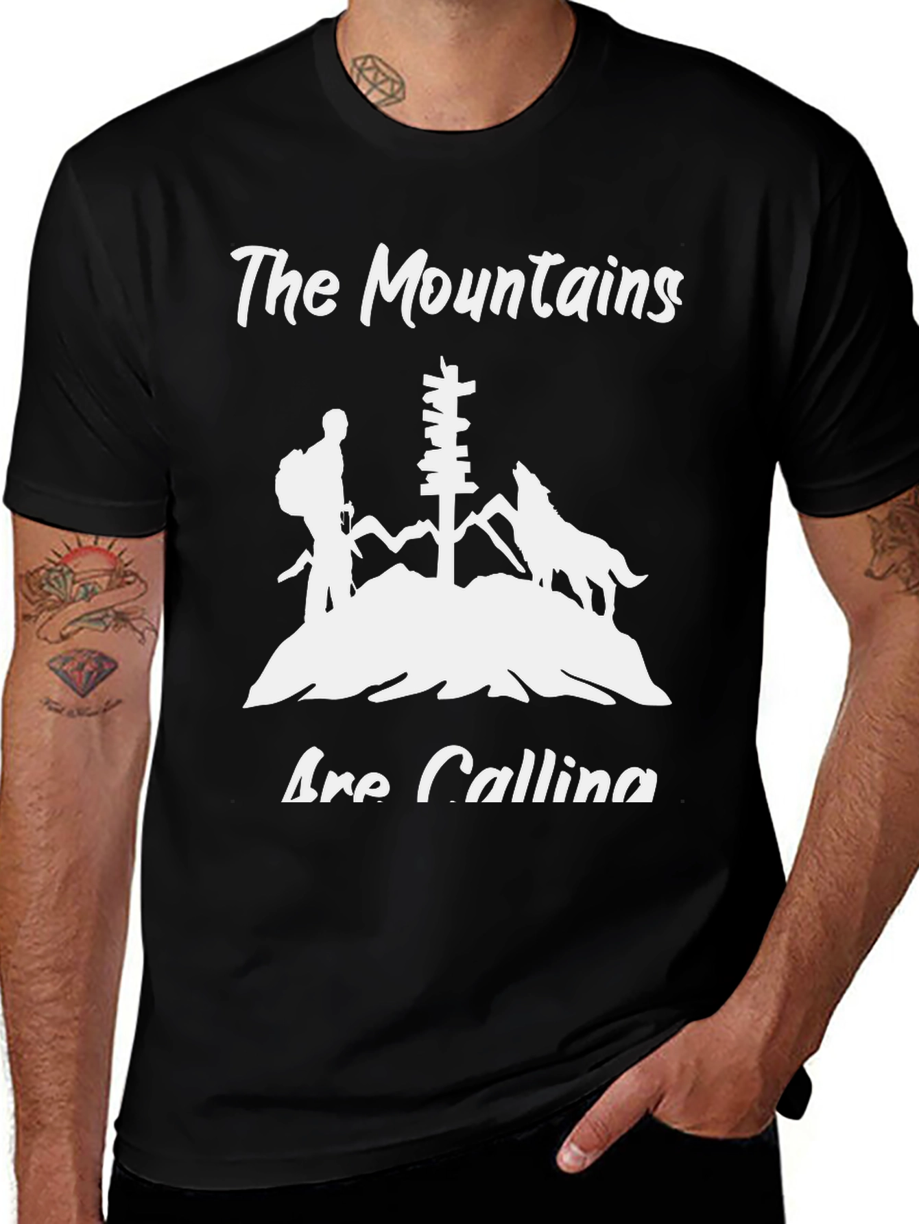 Variant 11 of Mountains Are Calling Black Graphic Tee