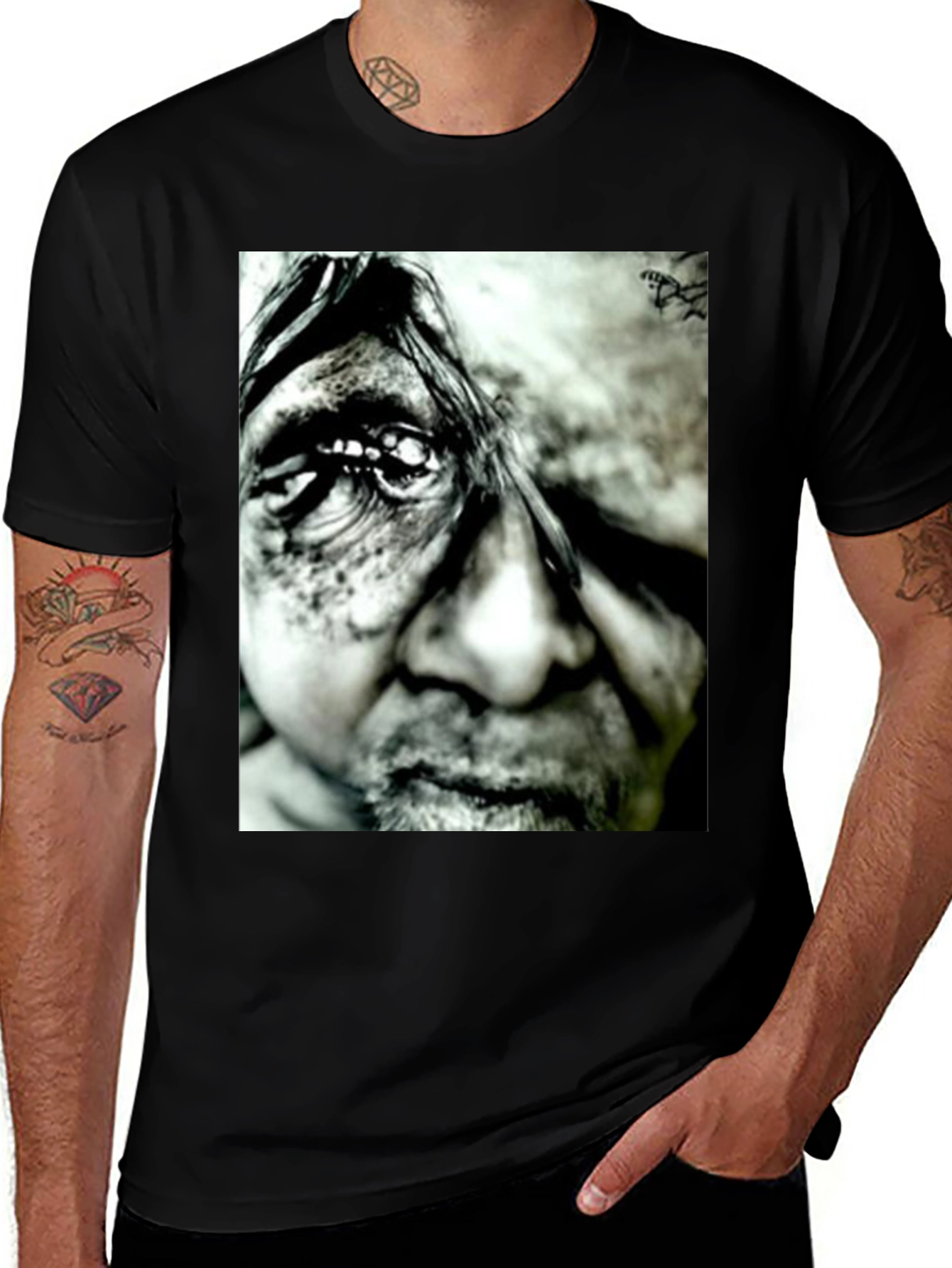 Variant 12 of Monochrome Portrait Graphic Tee - Black