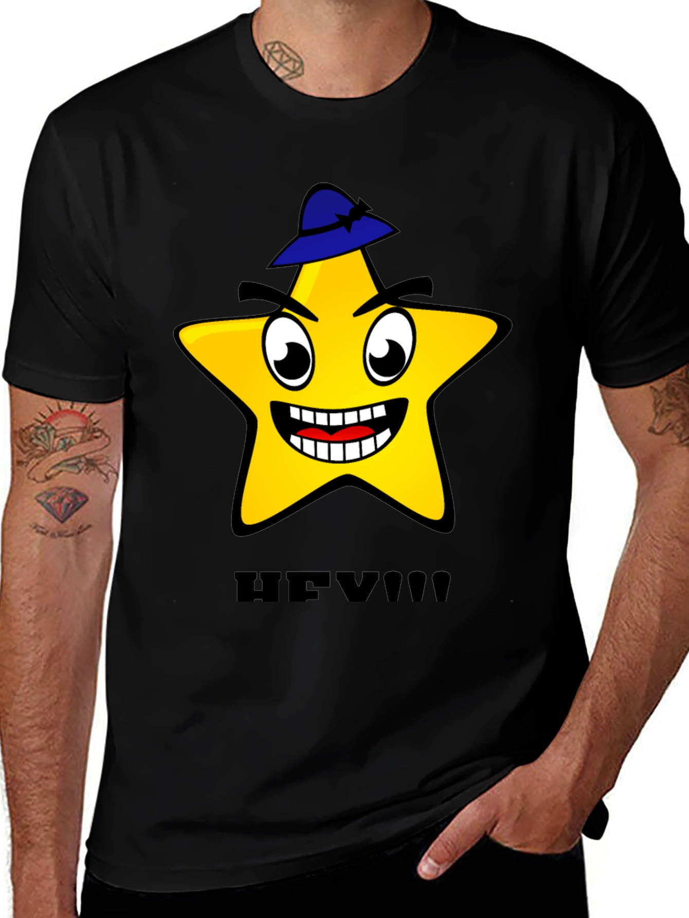 Variant 21 of Star Cartoon Graphic T-Shirt - Black, Bold Design