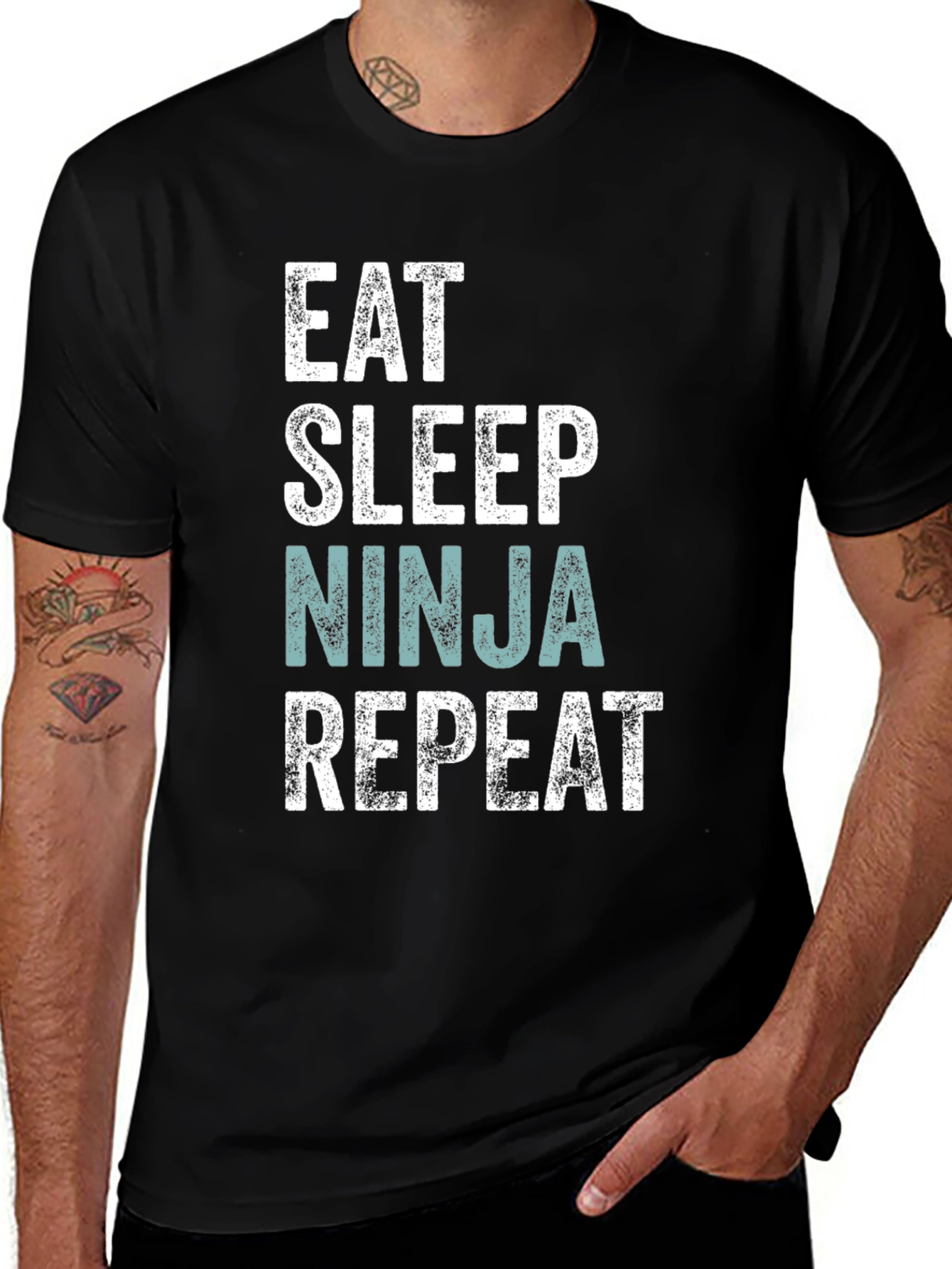 Variant 21 of Eat Sleep Ninja Repeat Men's Black T-Shirt