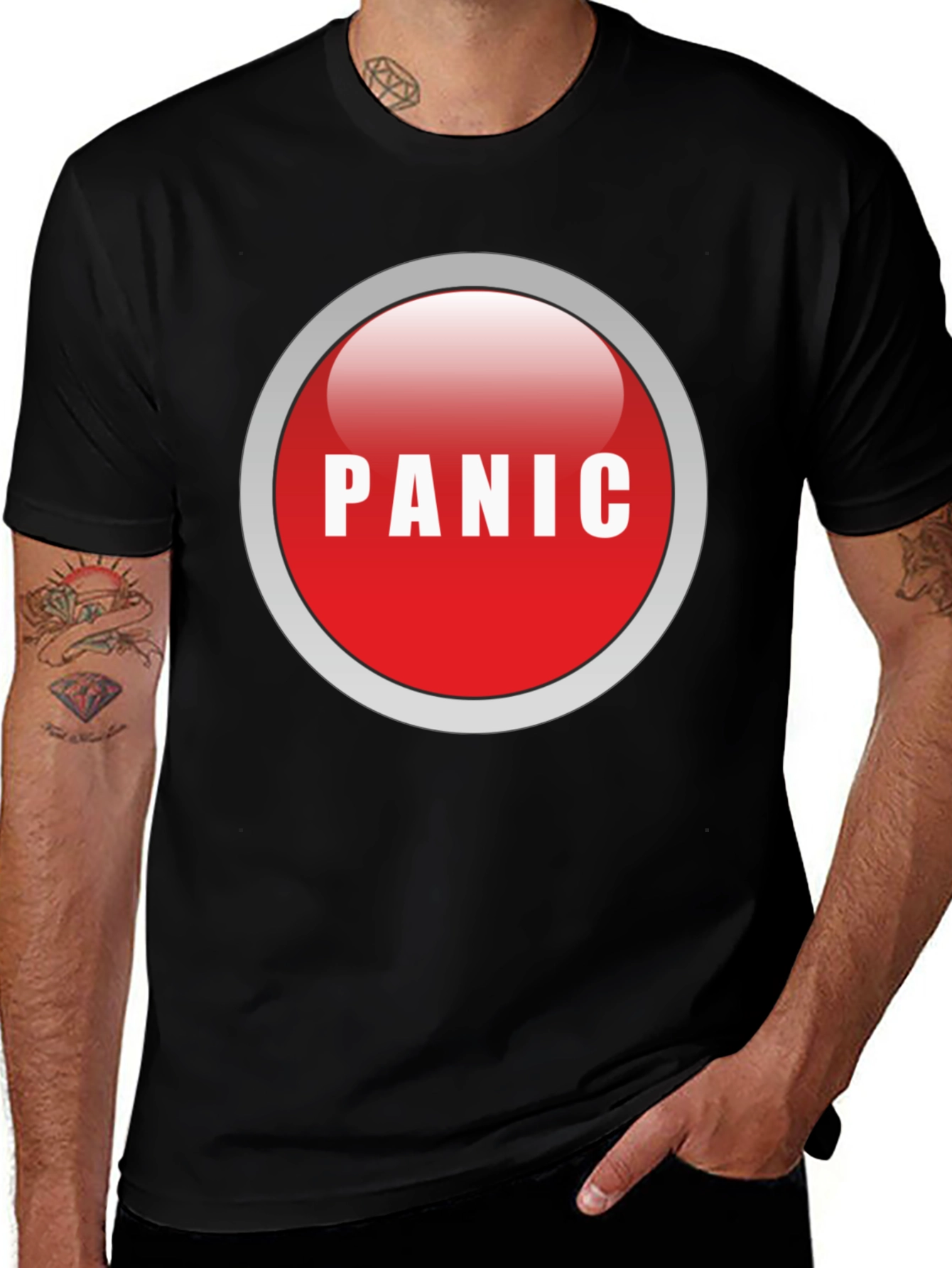 Panic Button Graphic Tee - Black Cotton Casual T-Shirt