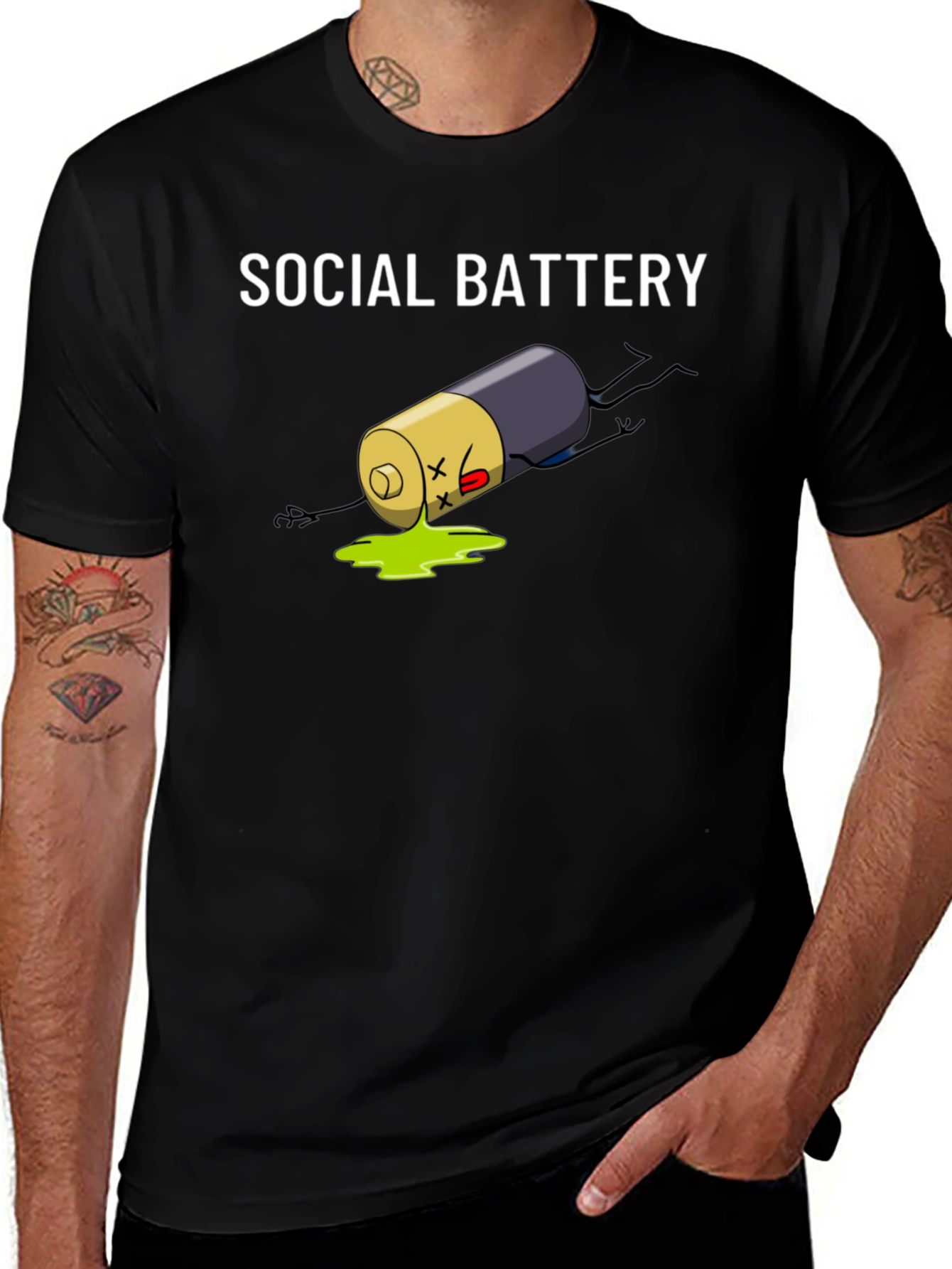 Variant 14 of Social Battery Graphic Tee - Black Cotton T-Shirt