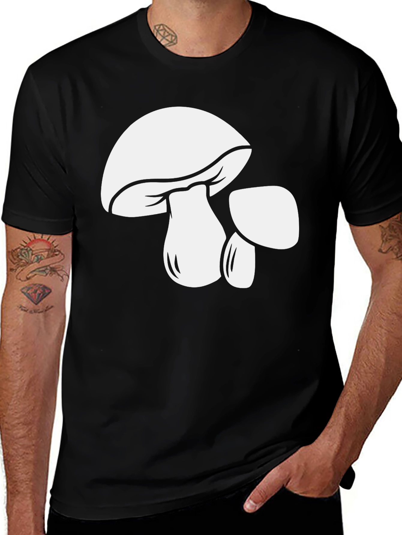 Variant 4 of Mushroom Graphic Tee - Bold Black Cotton T-Shirt
