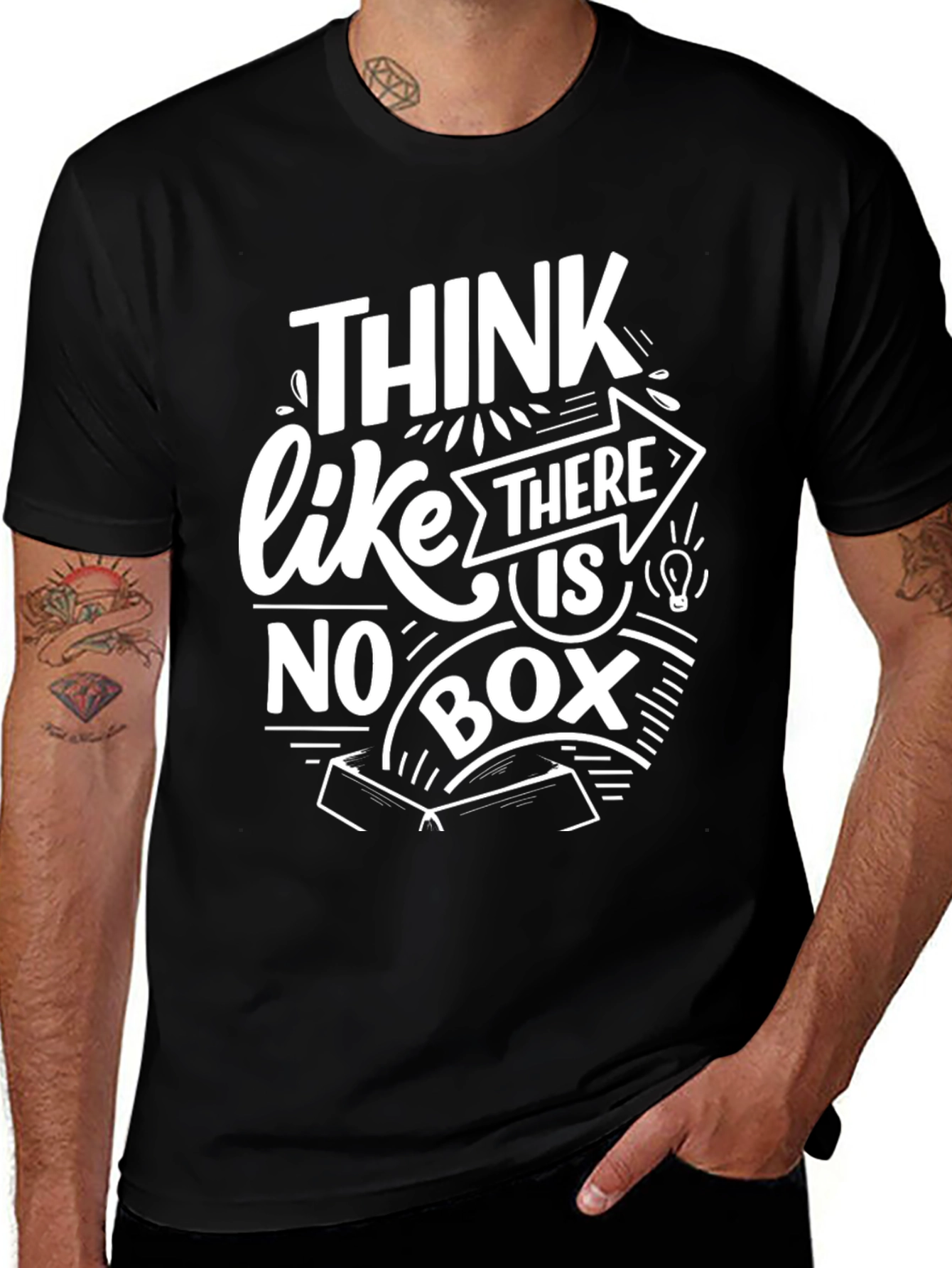 Variant 6 of Think Outside The Box Graphic Tee - Unisex Black T-Shirt
