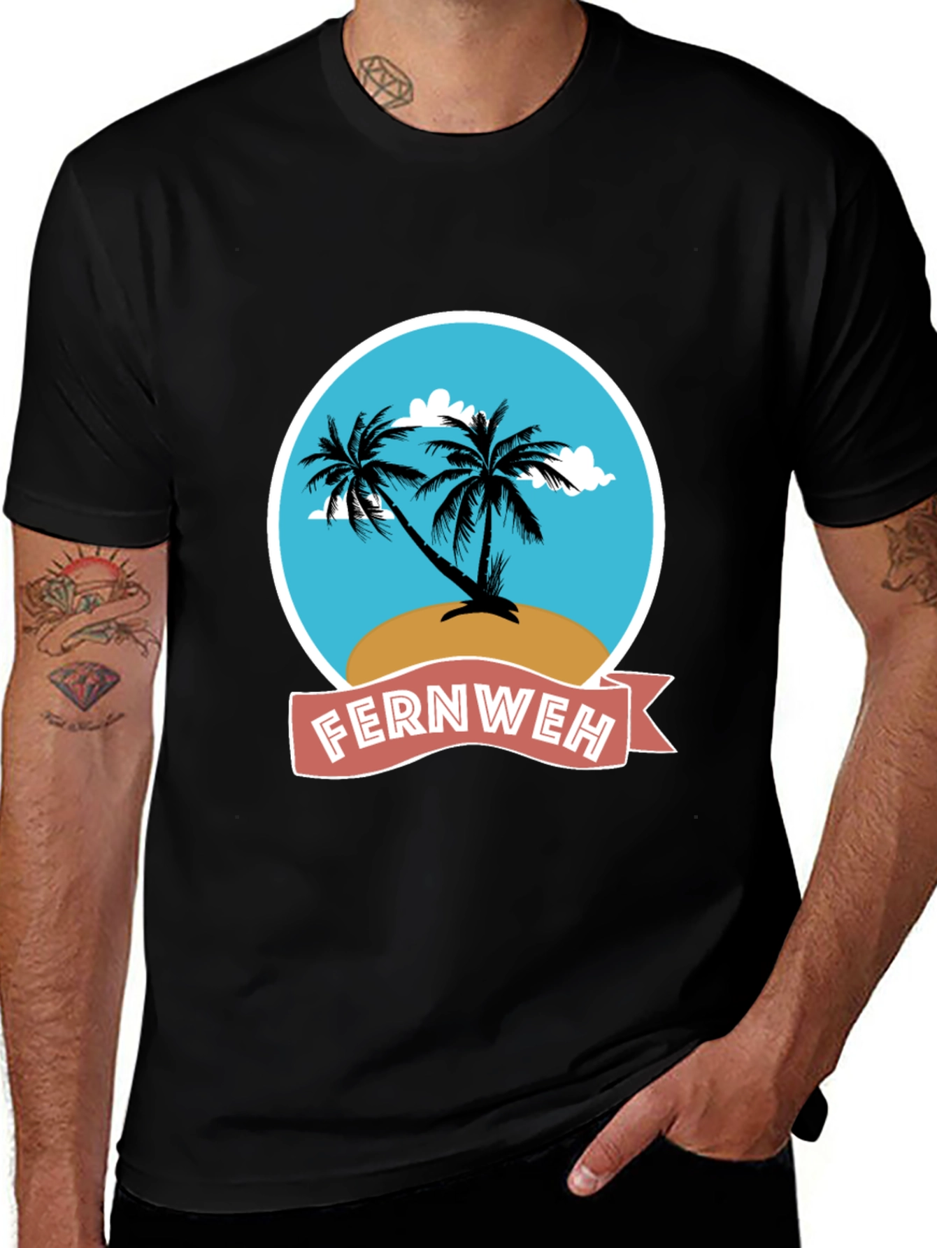 Variant 18 of Fernweh Palm Tree Graphic Tee - Black