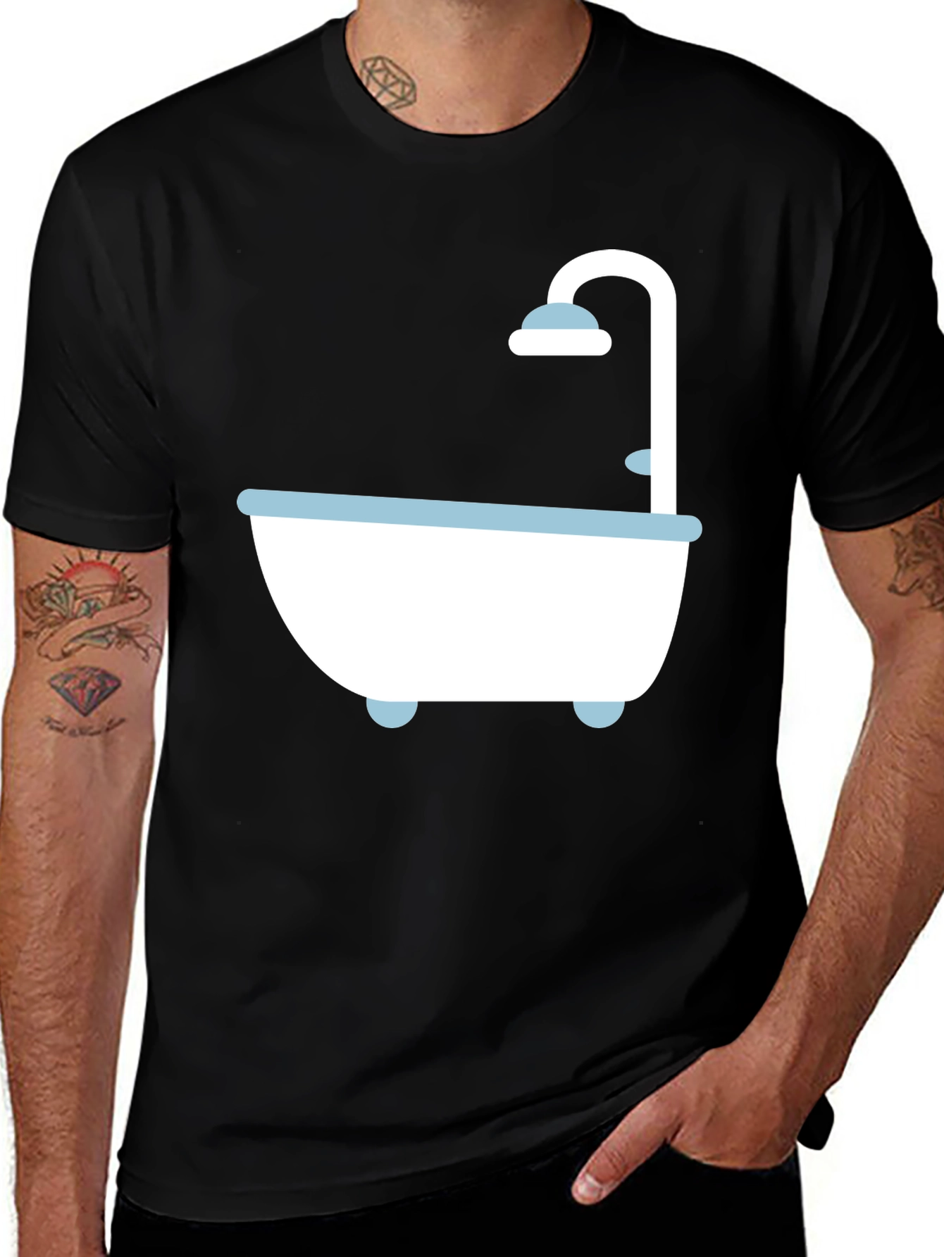 Variant 12 of Fun Bathtub Shower Graphic Tee - Black Cotton T-Shirt