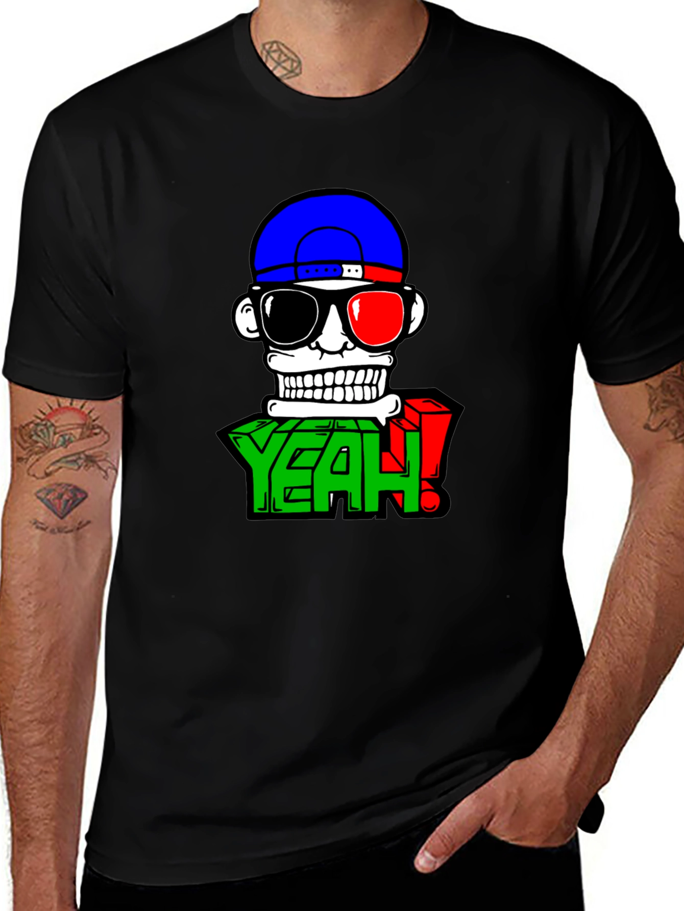 Variant 9 of Cartoon Skull Graphic Tee - Casual Black T-Shirt