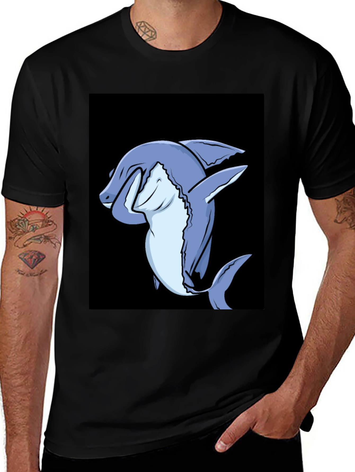 Variant 2 of Dabbing Shark Graphic Tee - Men's Black T-Shirt