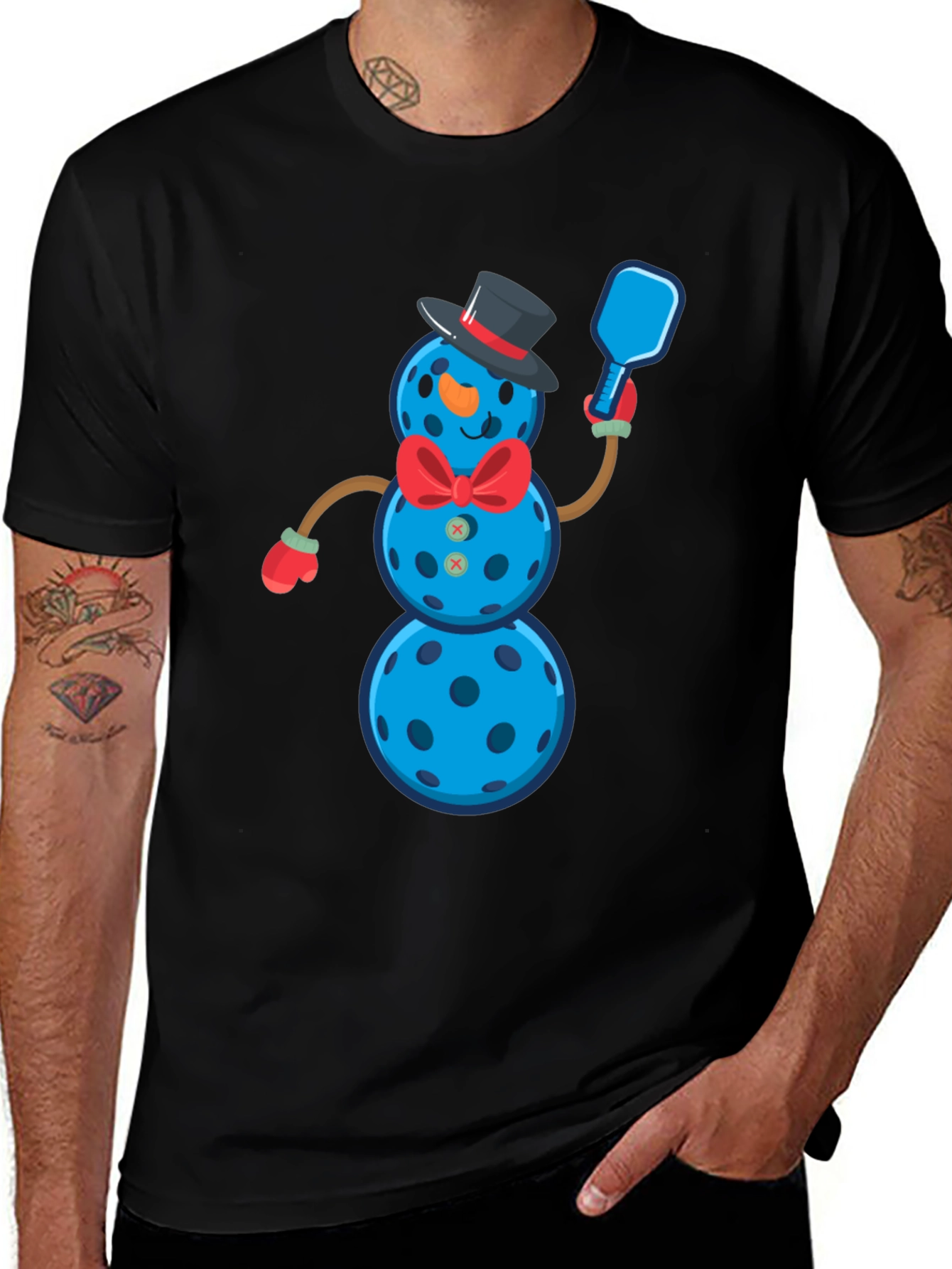 Variant 16 of Pickleball Snowman T-Shirt - Holiday Sport Fun