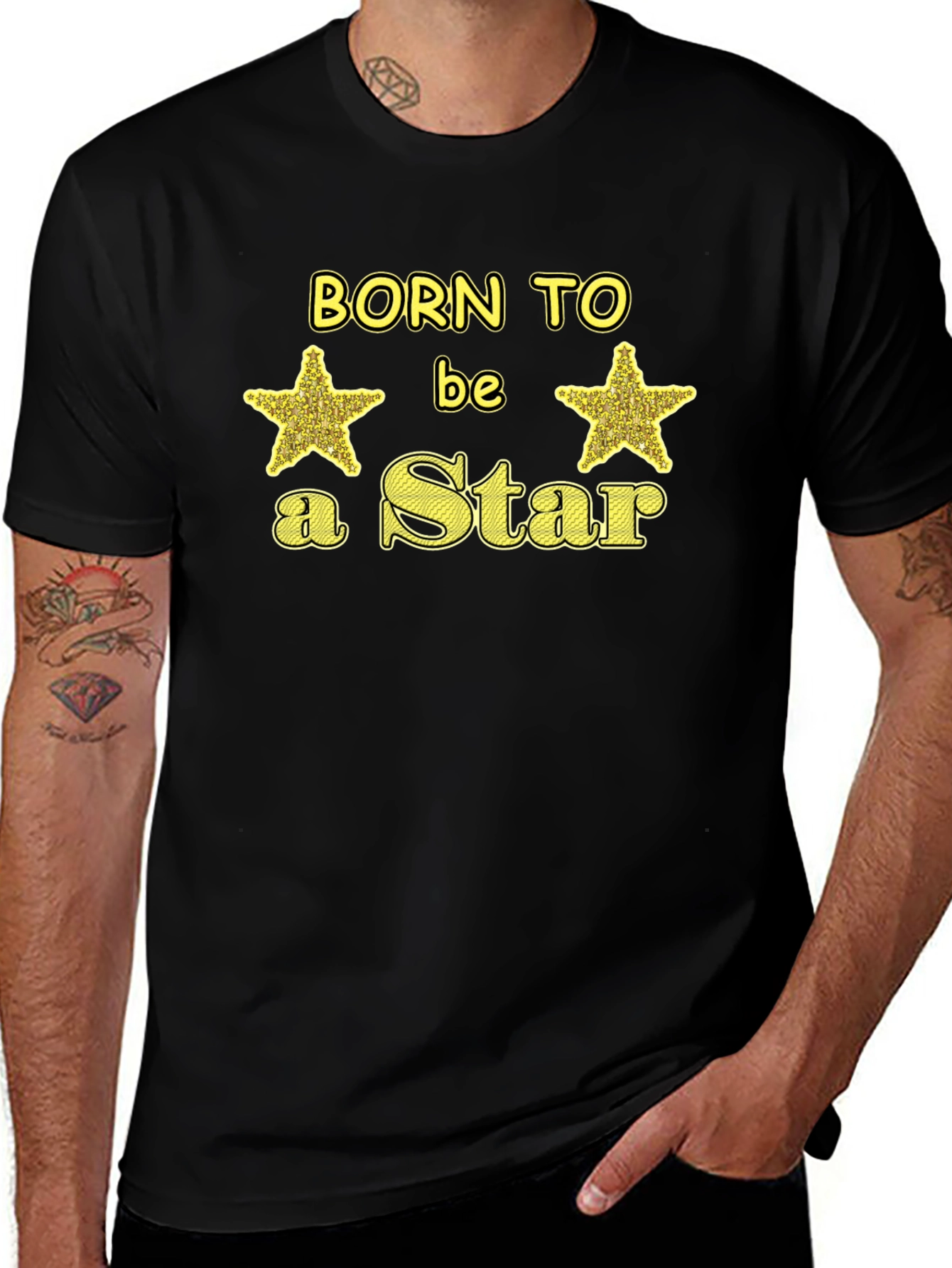 Variant 5 of Born to be a Star Graphic Tee - Black Cotton T-Shirt