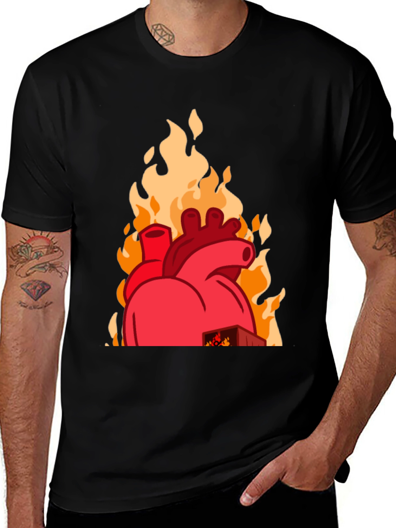 Variant 11 of Burning Heart Graphic Tee - Black Cotton T-Shirt