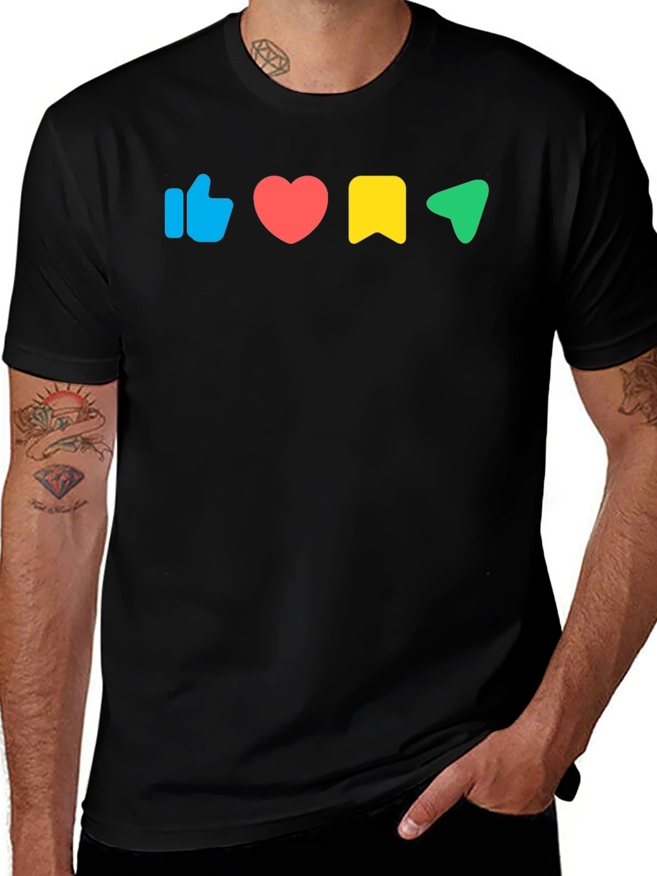 Variant 17 of Social Media Icons Graphic Print Black T-Shirt