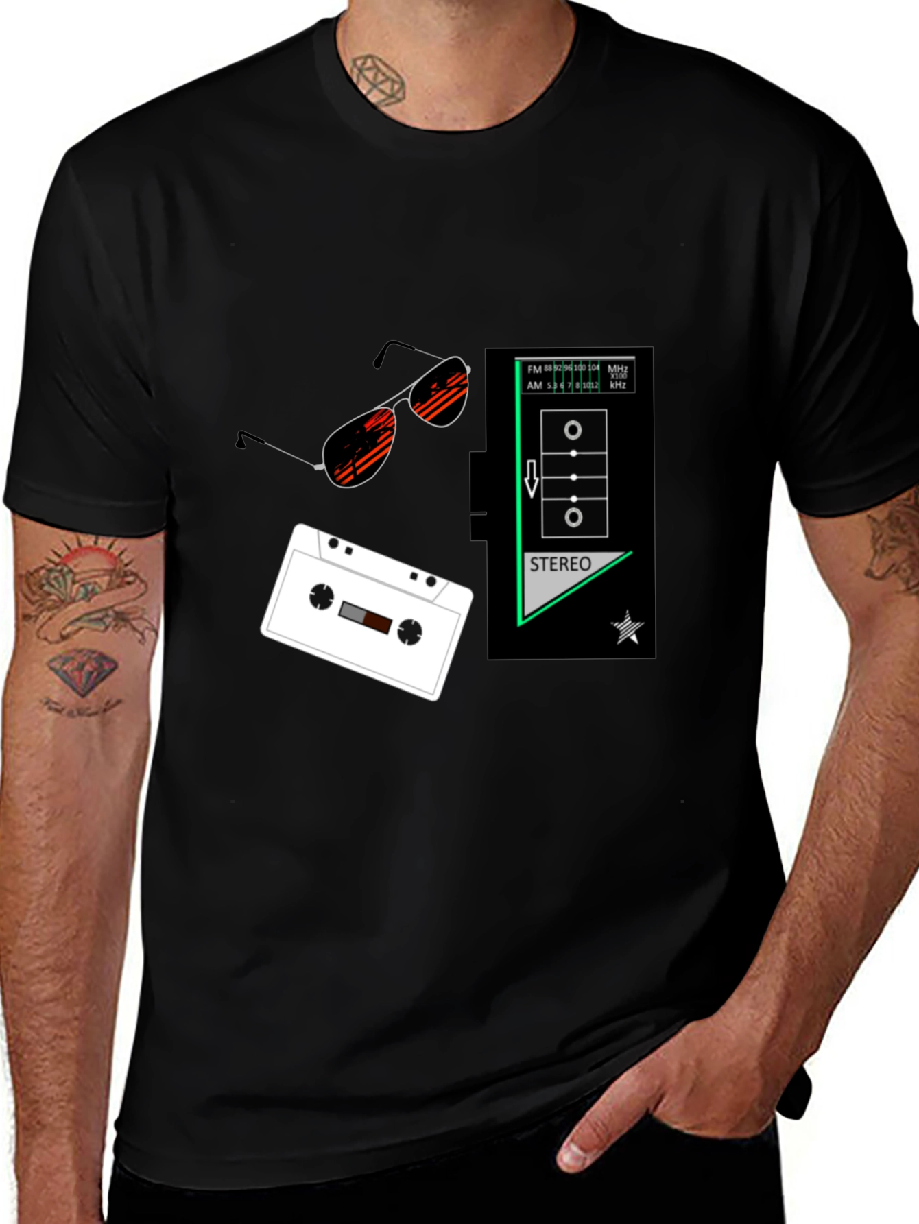 Variant 26 of Retro Vibes Graphic Tee - Cassette & Sunglasses Design