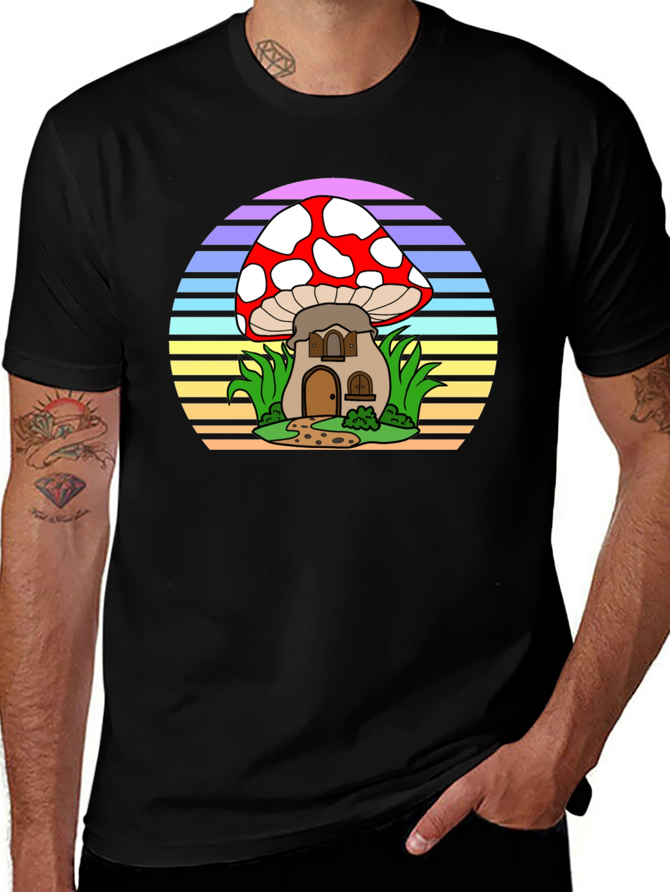 Variant 20 of Mushroom House Tee - Retro Style Graphic T-Shirt