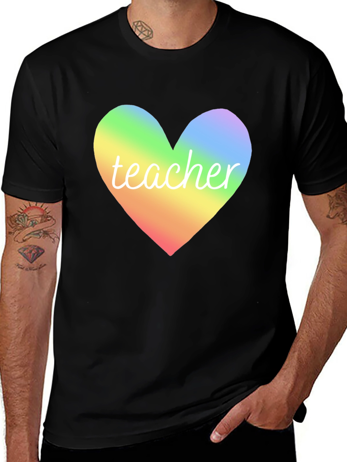 Variant 10 of Rainbow Heart Teacher T-Shirt - Unisex
