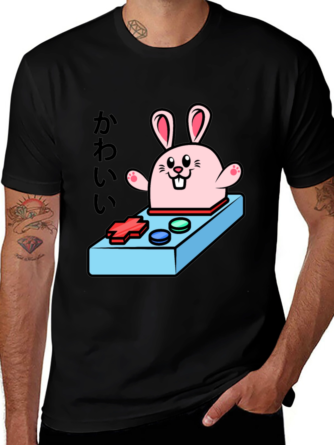 Variant 15 of Kawaii Gamer Bunny T-Shirt - Black