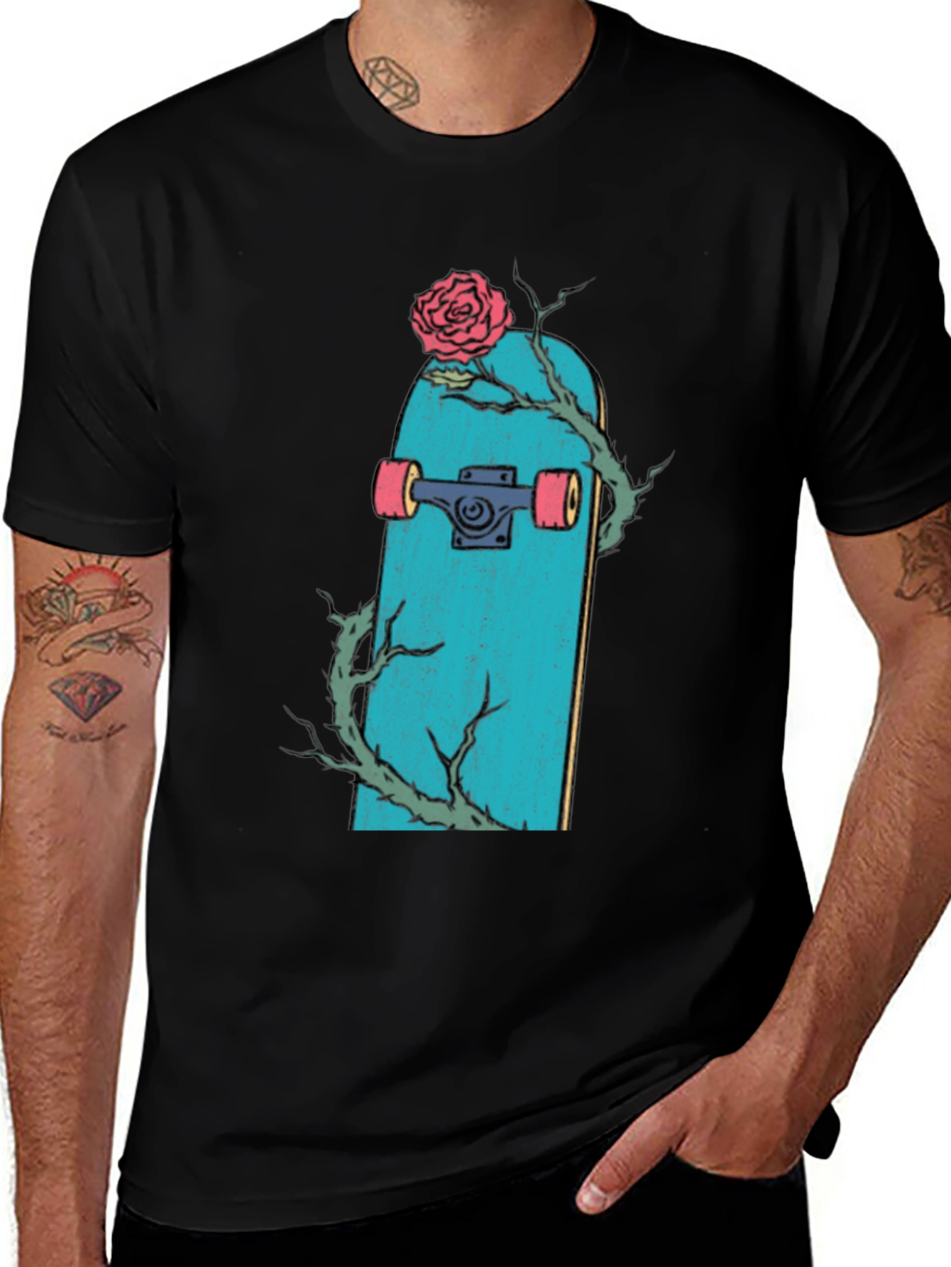 Variant 17 of Skateboard Rose Graphic T-Shirt - Trendy Streetwear