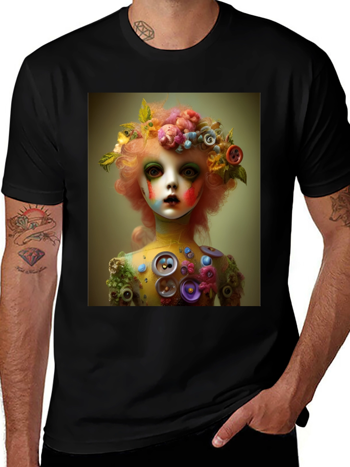 Variant 24 of Surreal Button Doll Graphic Tee - Unique Art Shirt