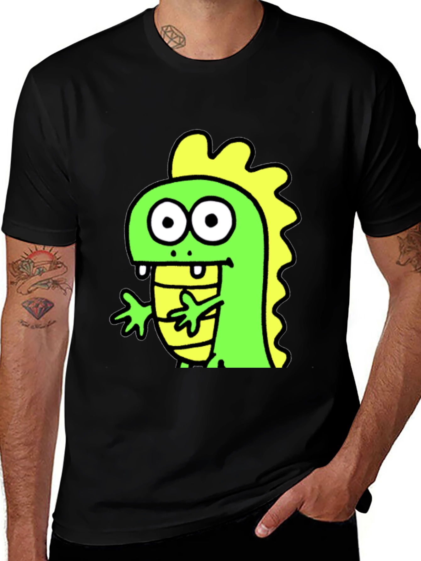 Variant 12 of Cartoon Dinosaur Graphic Tee - Black