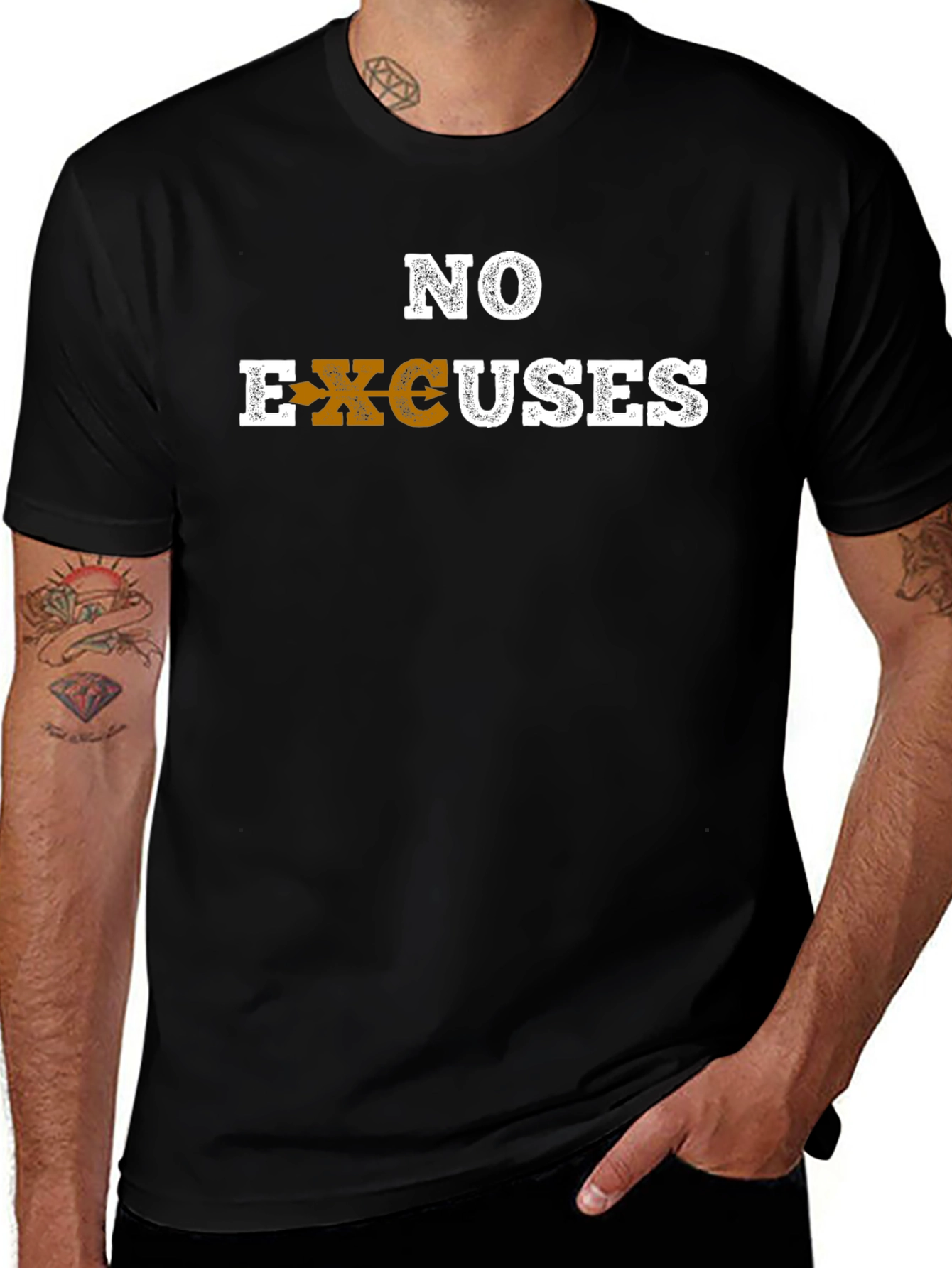 Variant 15 of No Excuses Graphic T-Shirt - Motivational Black Tee
