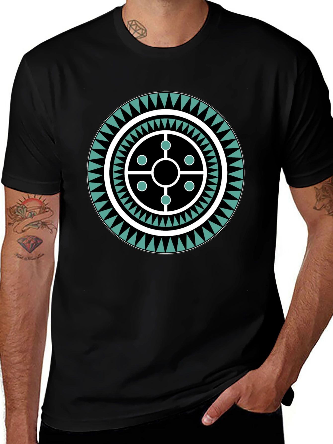 Variant 30 of Geometric Circle Design Black T-Shirt