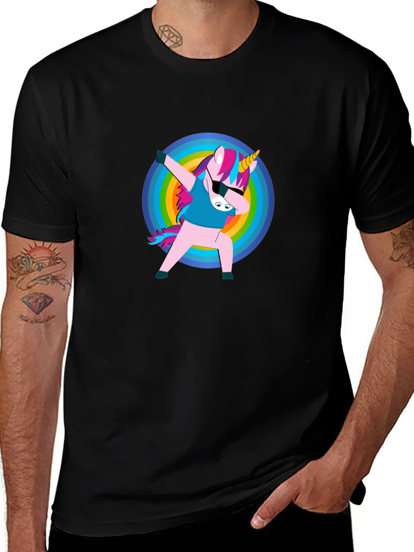 Unicorn Dabbing on Black T-Shirt