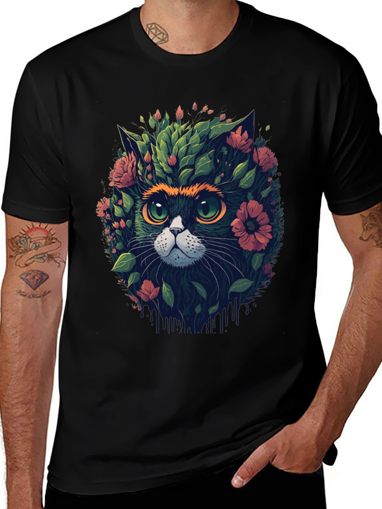 Variant 12 of Floral Cat Graphic Tee - Unique Animal Lover Design