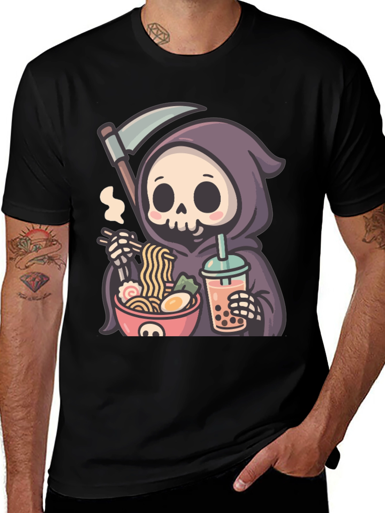 Variant 29 of Grim Reaper Ramen Bubble Tea Black T-Shirt