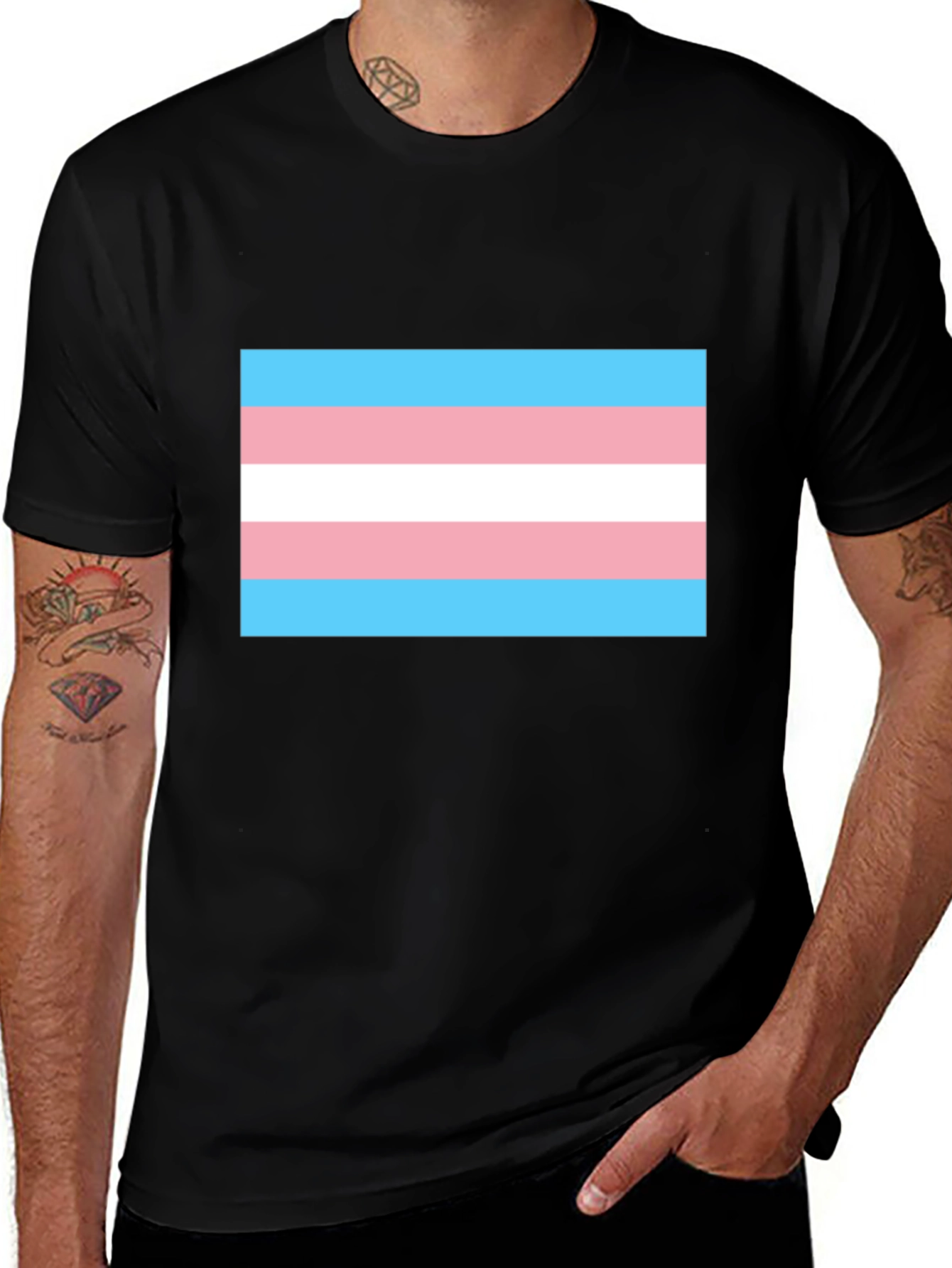 Trans Pride Flag T-Shirt - Black Cotton Tee