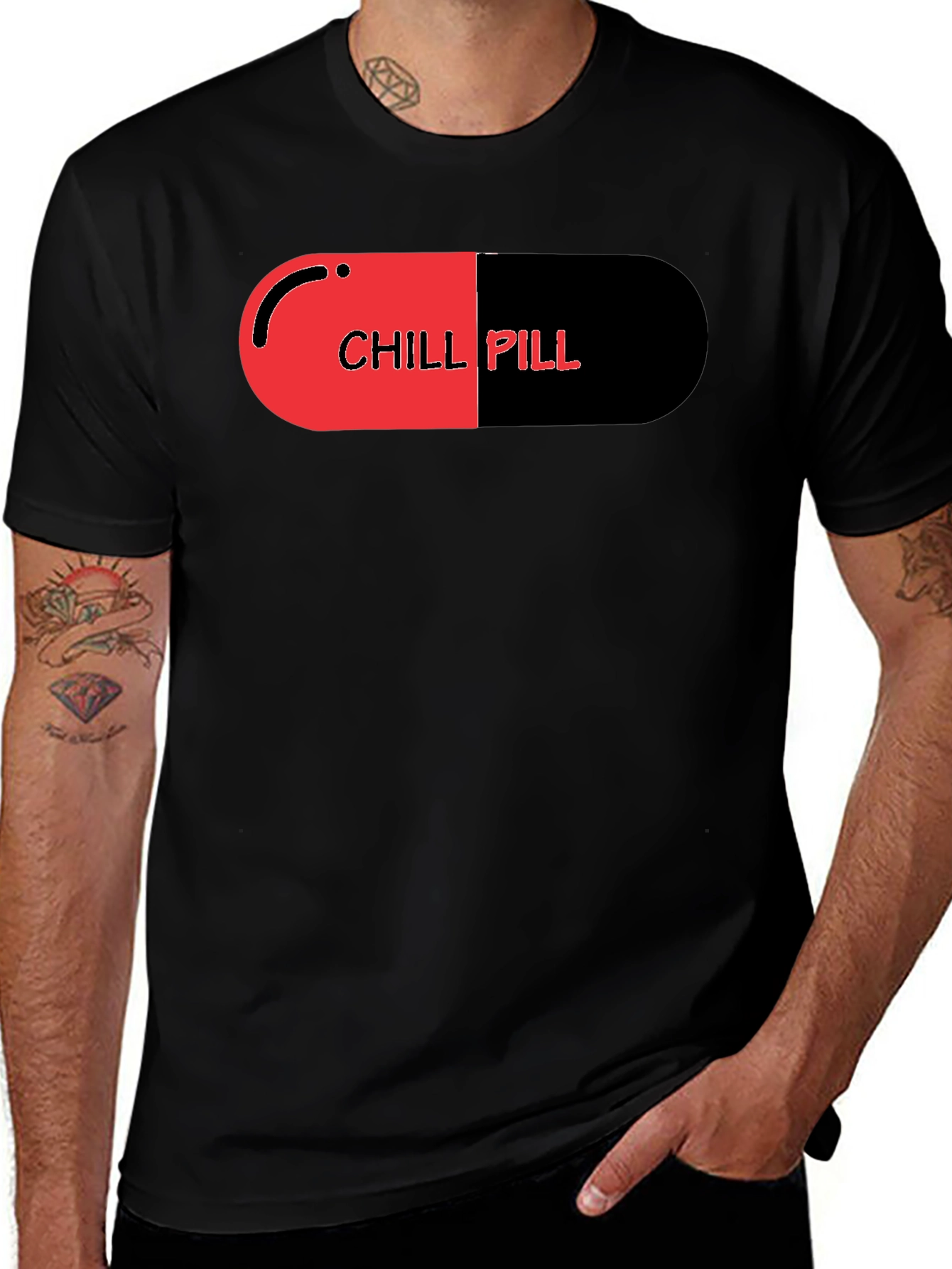 Variant 28 of Chill Pill Graphic Print Black T-Shirt