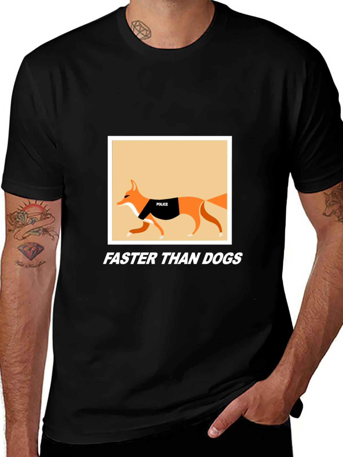 Variant 12 of Faster Than Dogs Police Fox Black T-Shirt