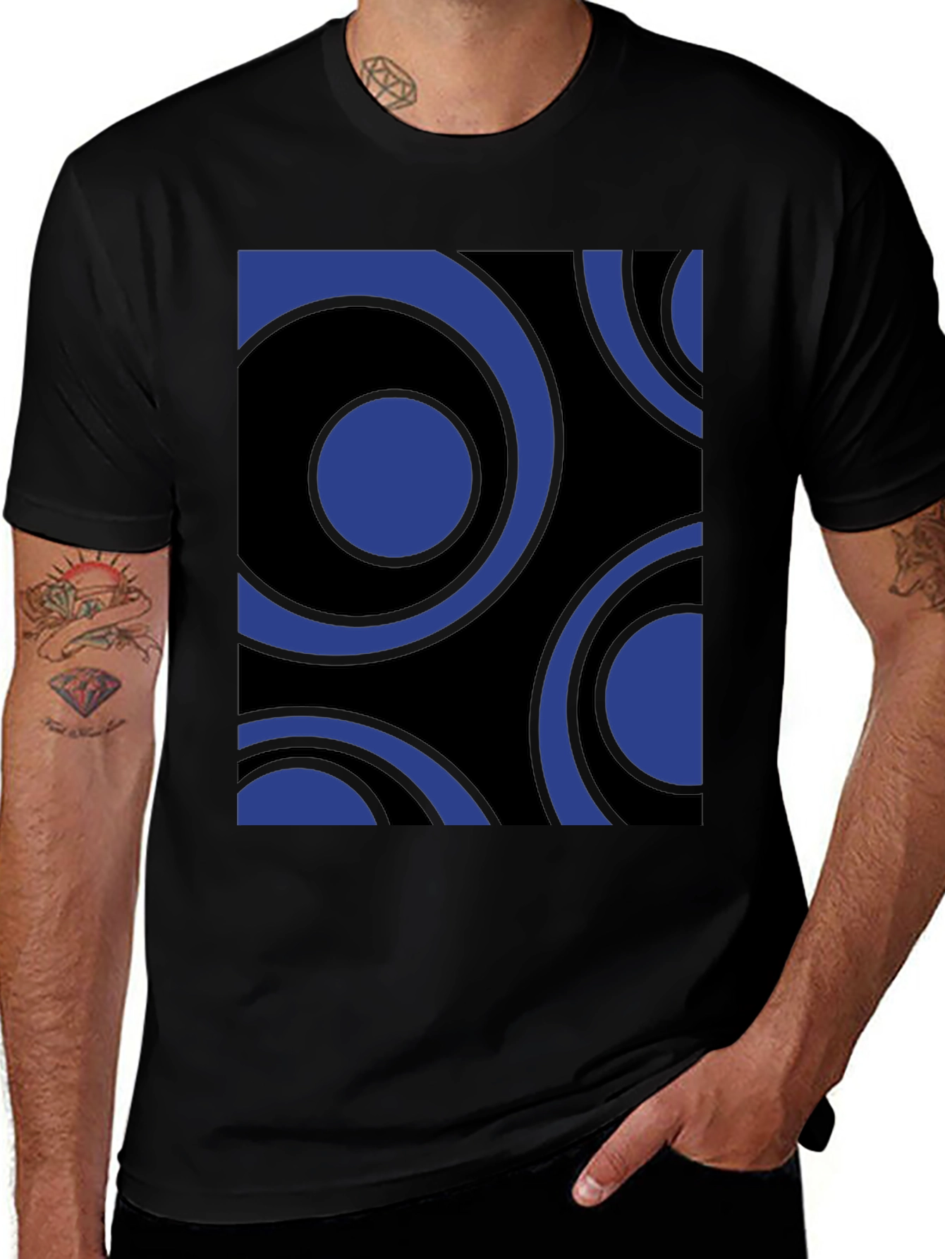 Variant 17 of Retro Circle Pattern Black Tee