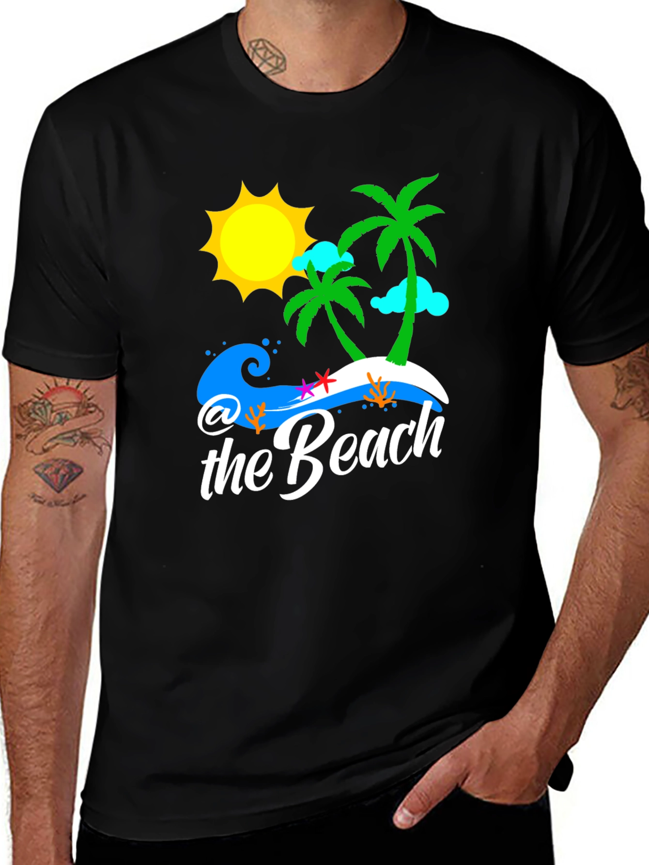 Variant 5 of Beach T-Shirt - Sun, Palm Trees, & Ocean Waves