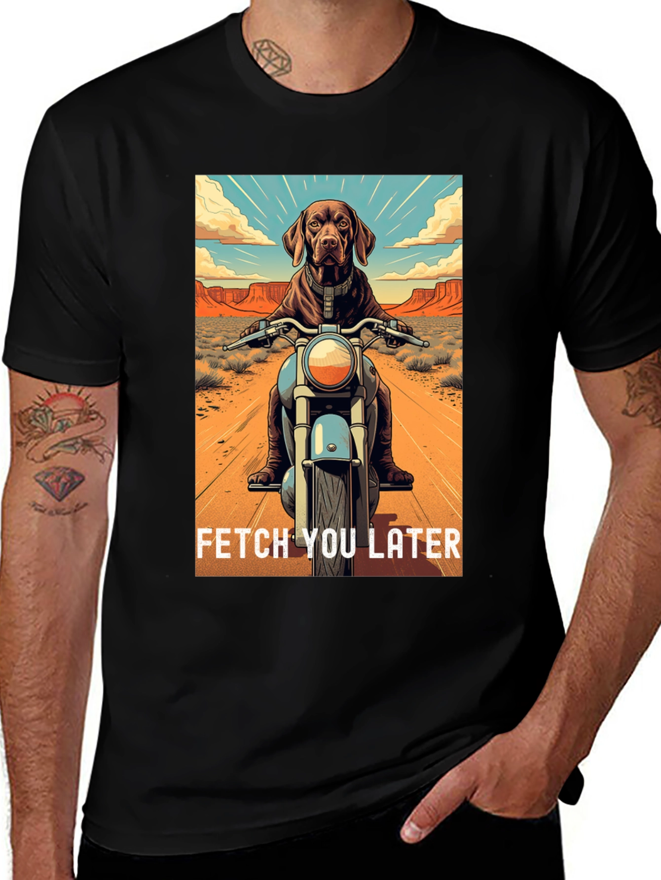 Variant 19 of Dog on Motorcycle T-Shirt - "Fetch You Later"