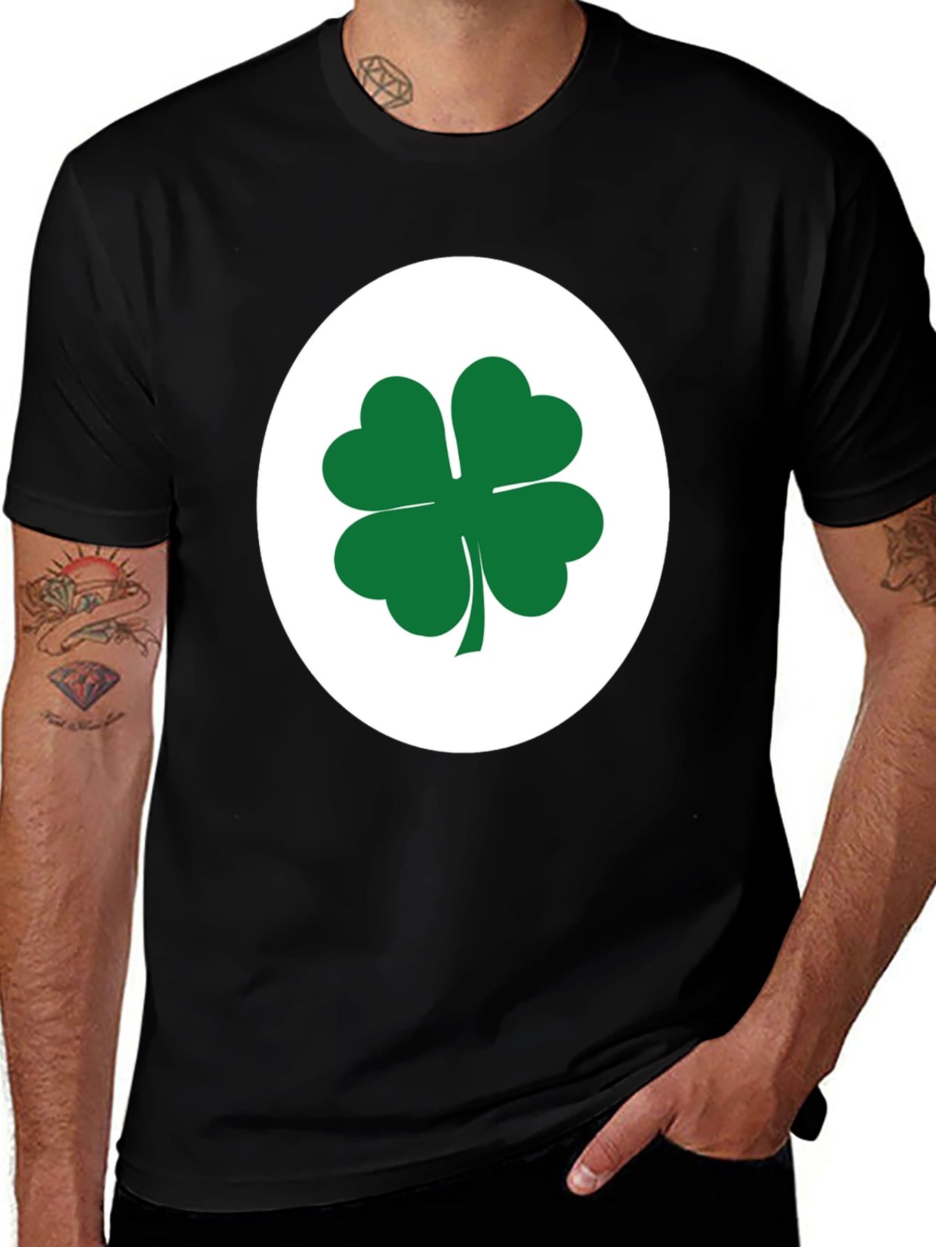 Variant 21 of Lucky Shamrock Tee - Black Cotton Blend T-Shirt
