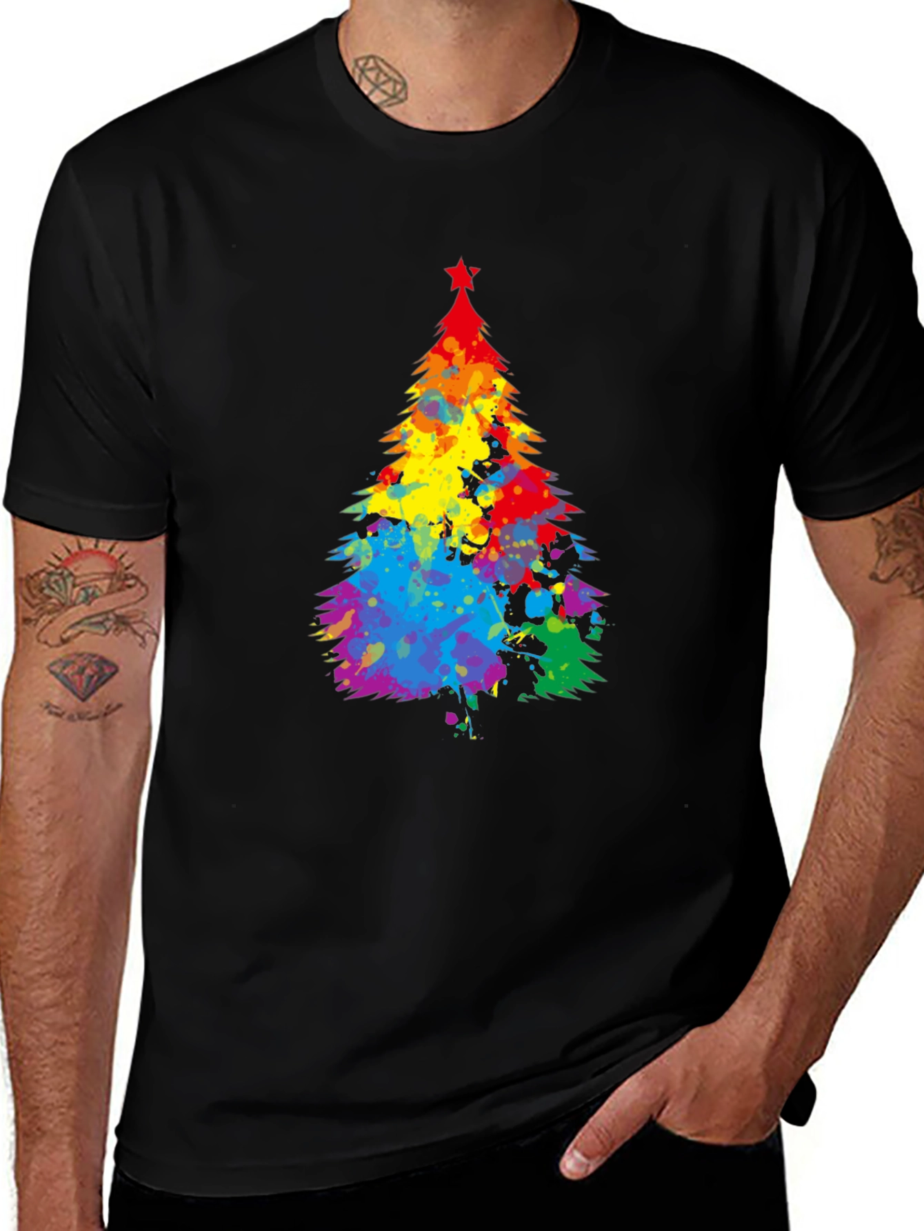 Rainbow Christmas Tree Splatter Graphic Tee