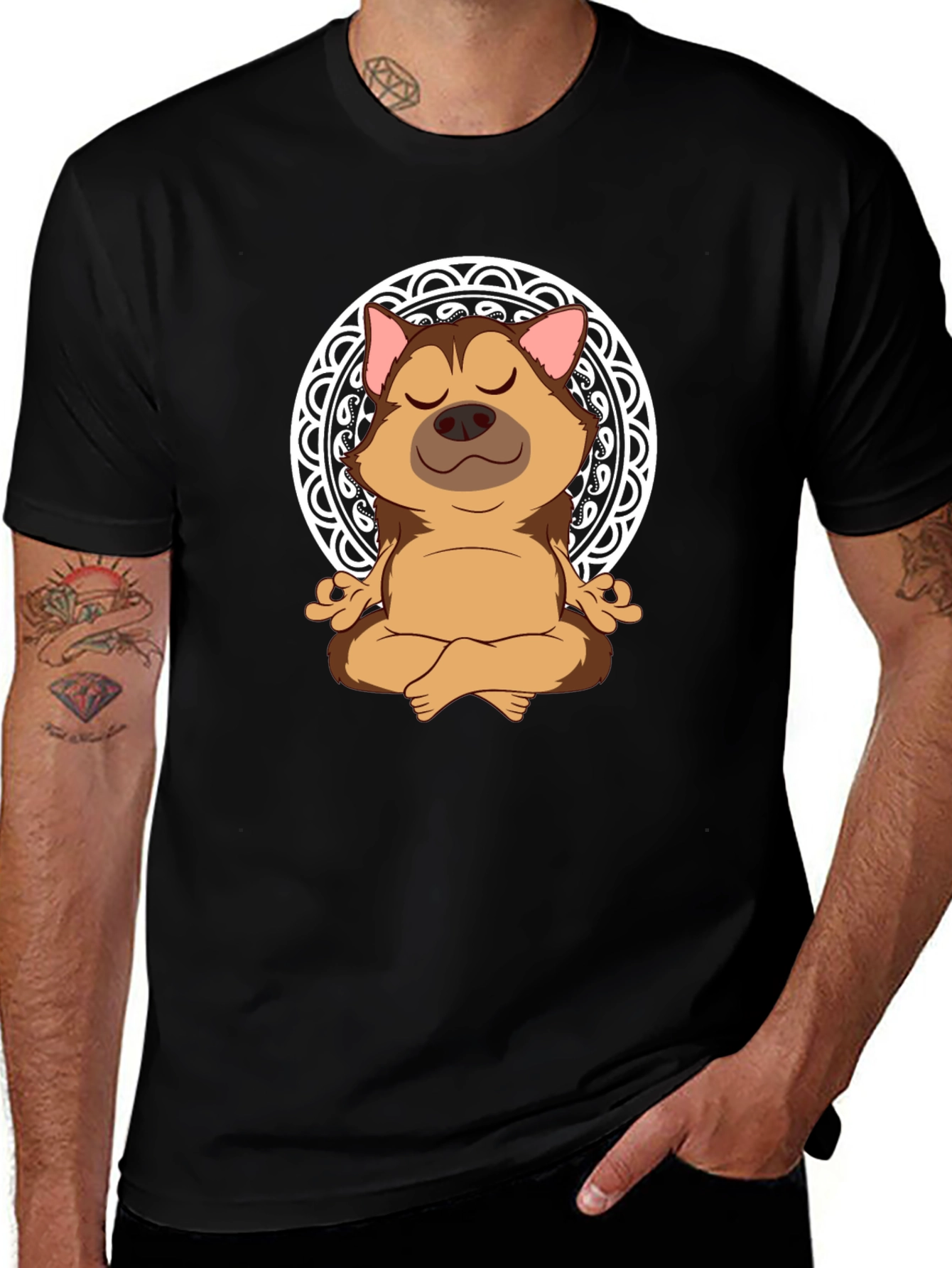 Zen Dog Meditation T-Shirt - Relaxed Canine Design