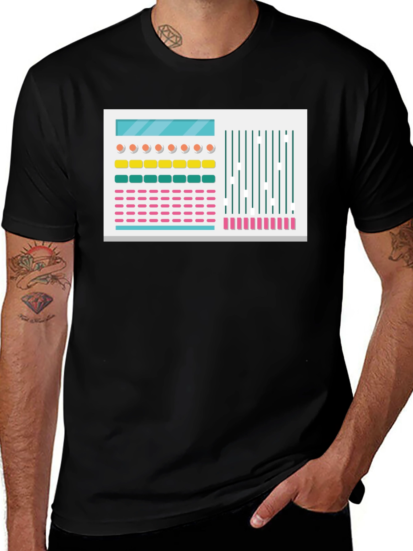 Black Synthesizer Graphic Tee - Retro Electronic Music Shirt main image