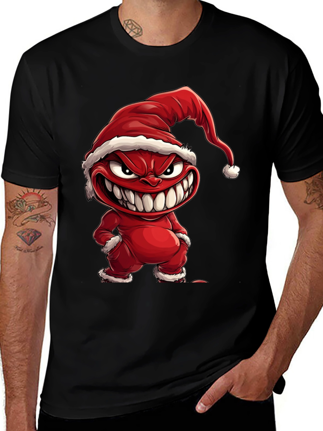 Variant 27 of Evil Santa Cartoon Graphic Black T-Shirt