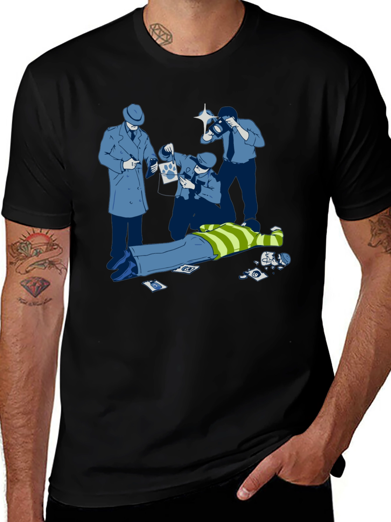 Variant 26 of Cartoon Crime Scene Black T-Shirt