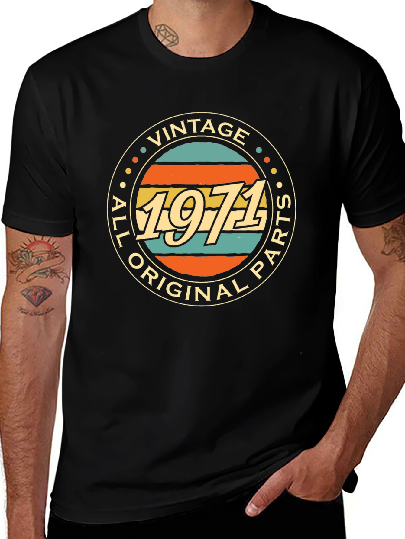 Black Vintage 1971 All Original Parts Black T-Shirt main image
