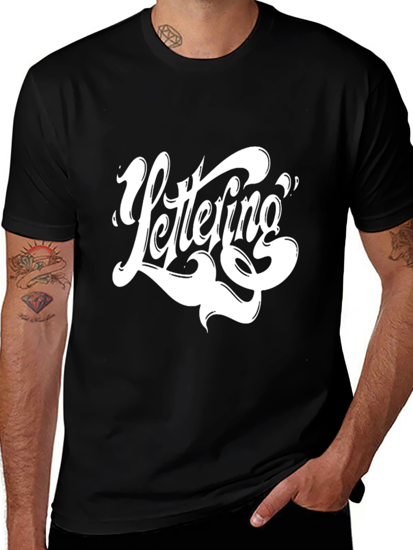 Variant 2 of Lettering Graphic Tee - Black Cotton T-Shirt