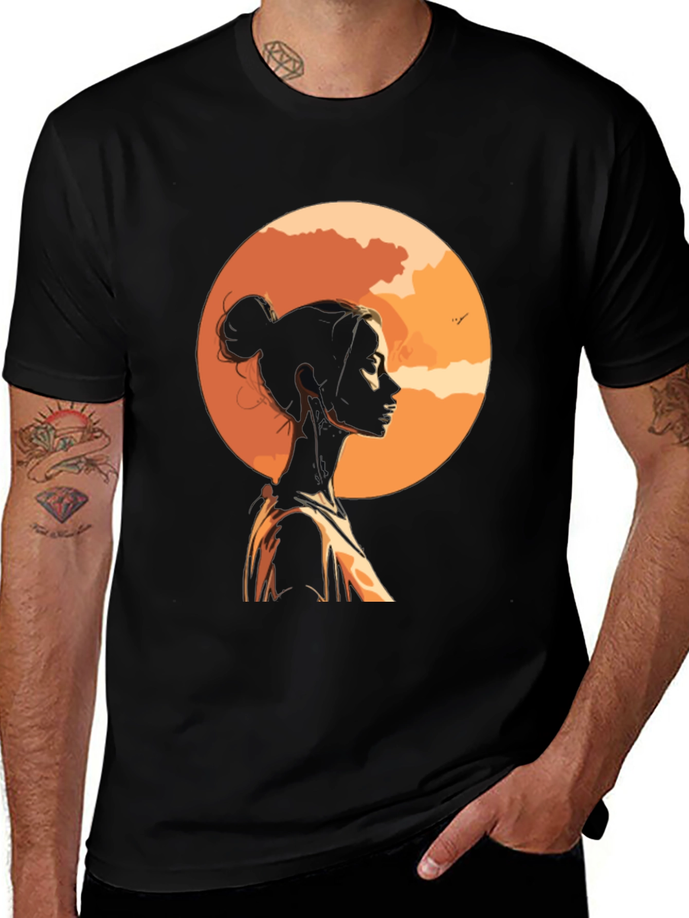 Variant 18 of Sunset Silhouette Graphic Tee - Stylish Black T-Shirt
