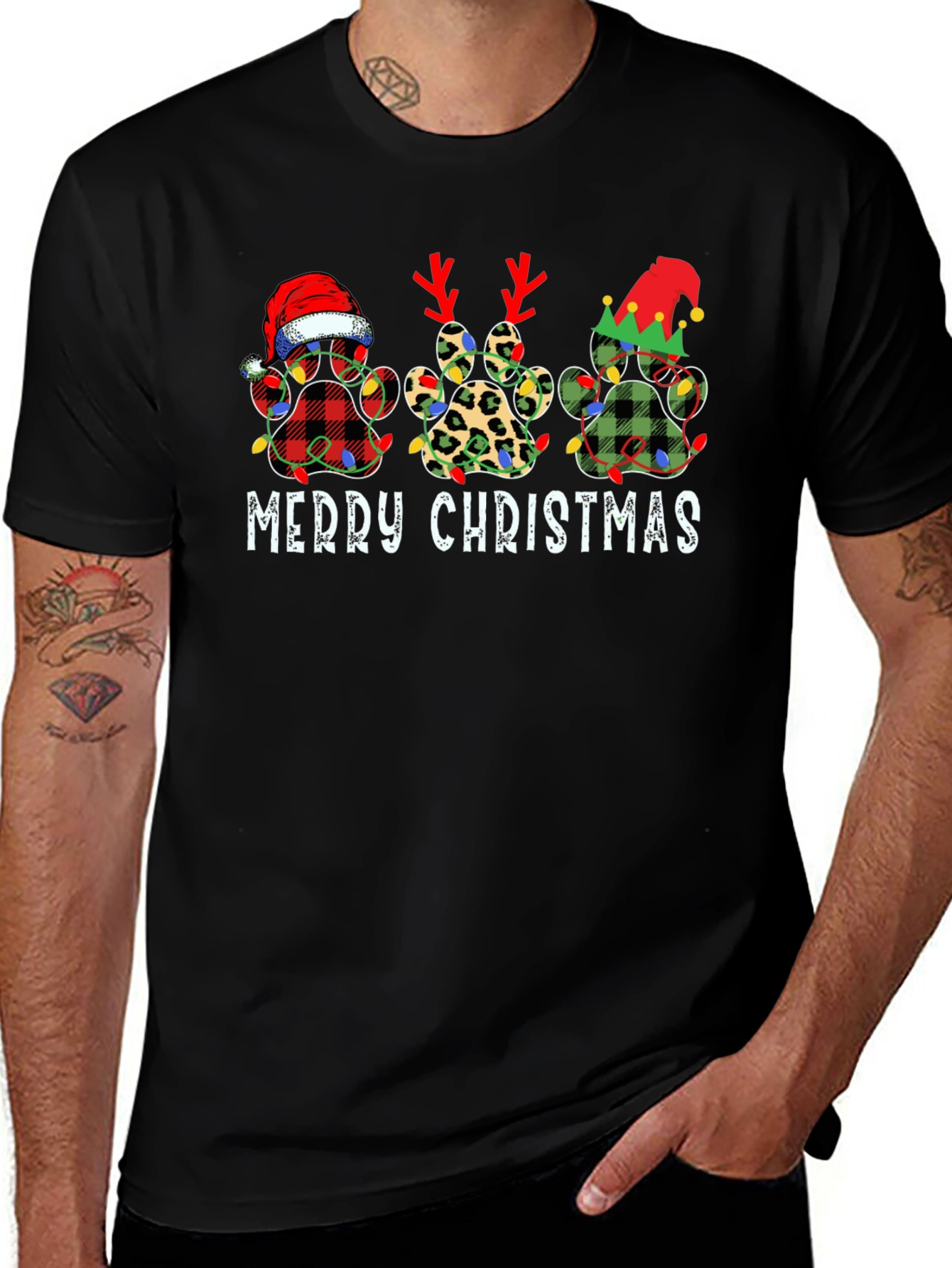 Merry Christmas Dog Paw T-Shirt