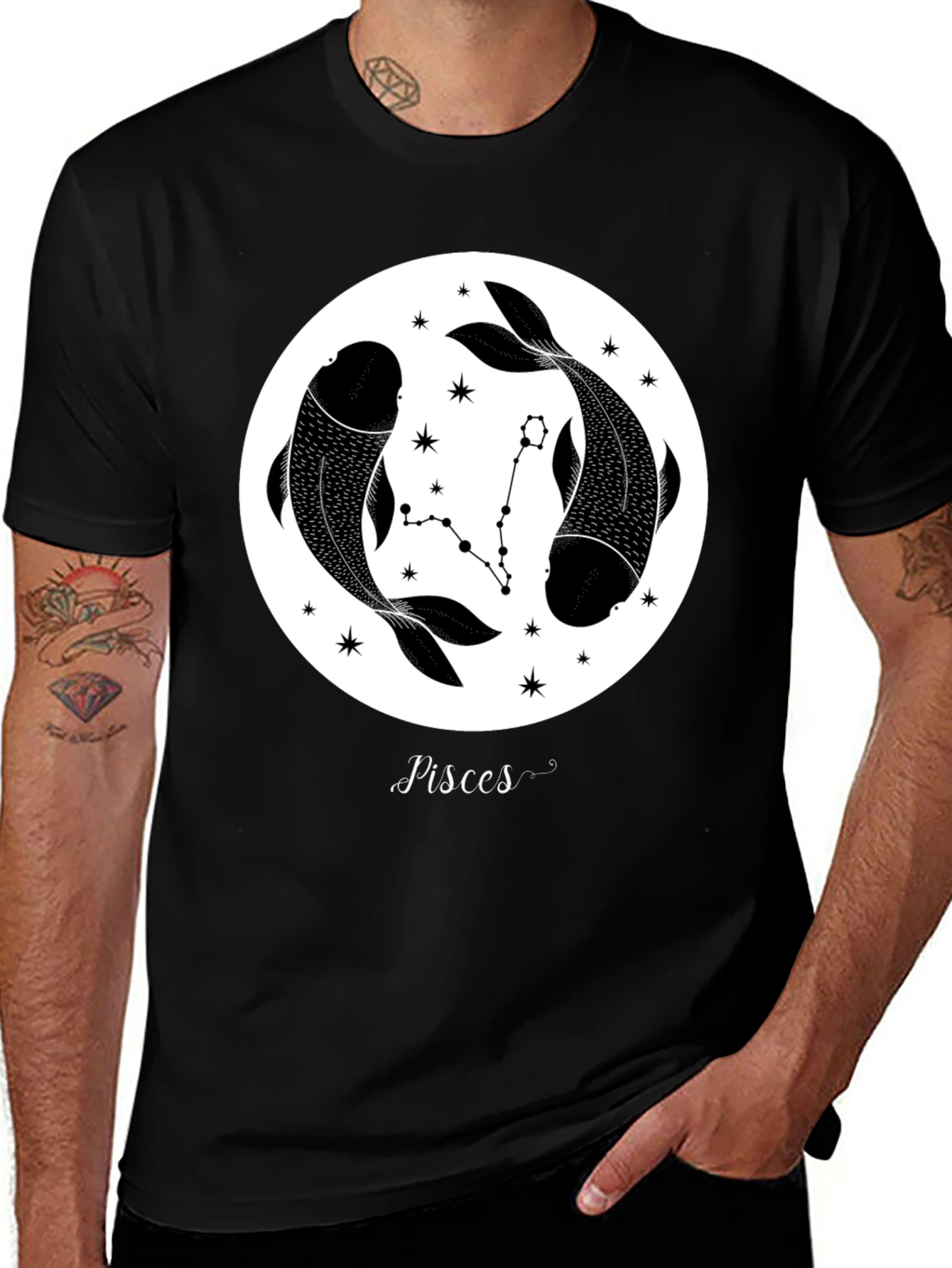 Variant 24 of Pisces Zodiac Black Graphic Tee