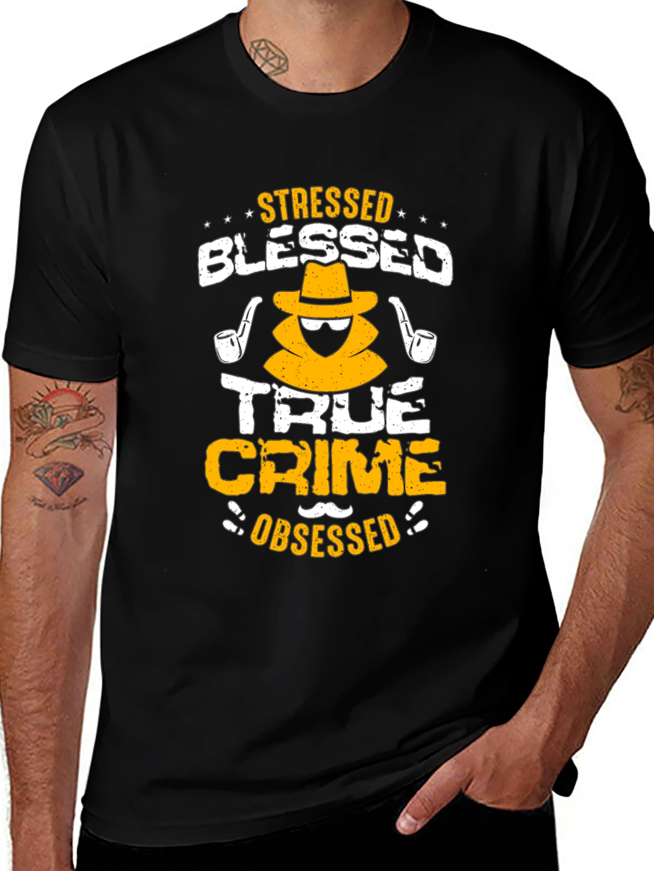 Black Stressed Blessed True Crime Obsessed T-Shirt main image