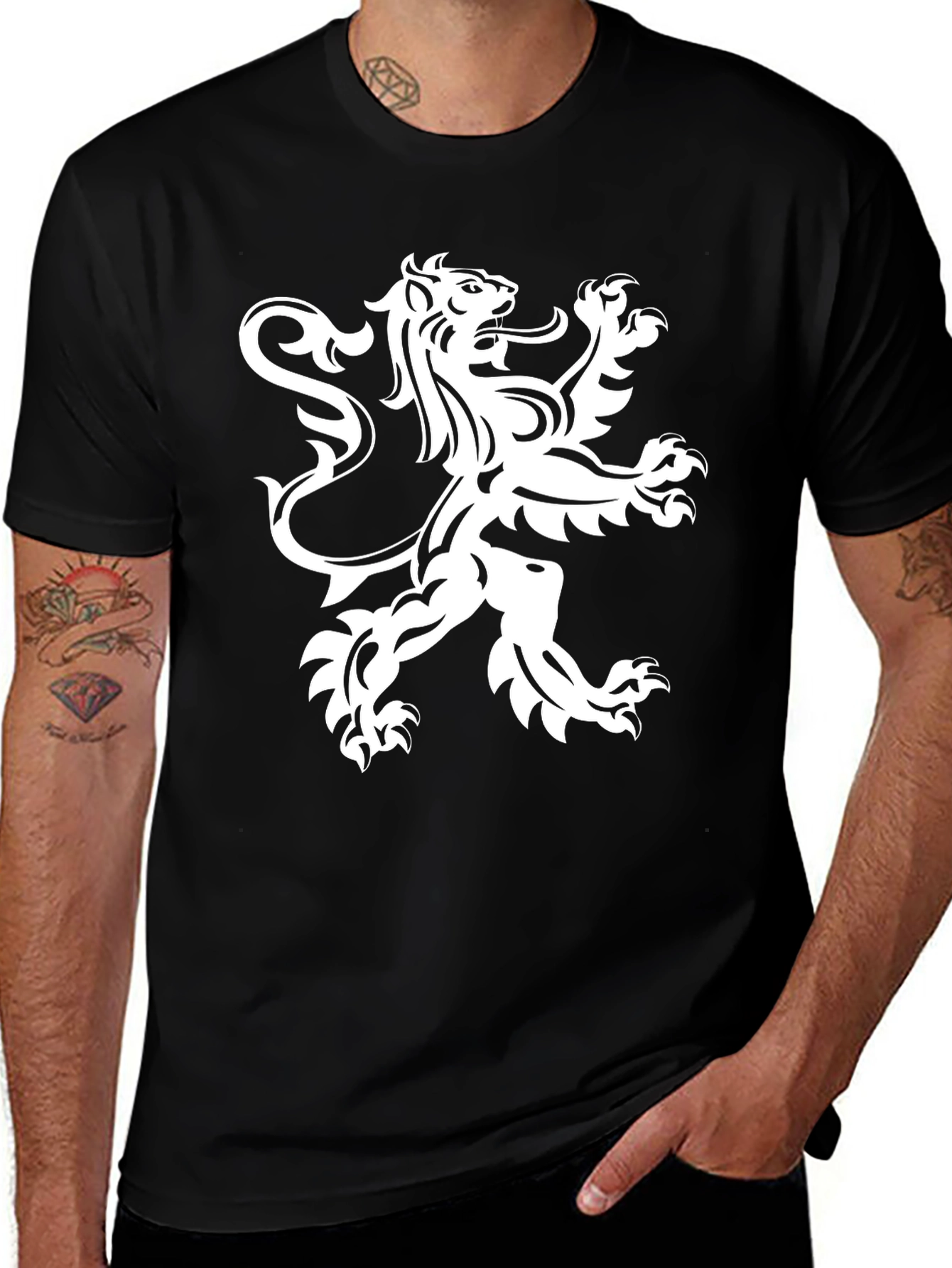 Variant 19 of Black T-Shirt with White Lion Rampant Graphic