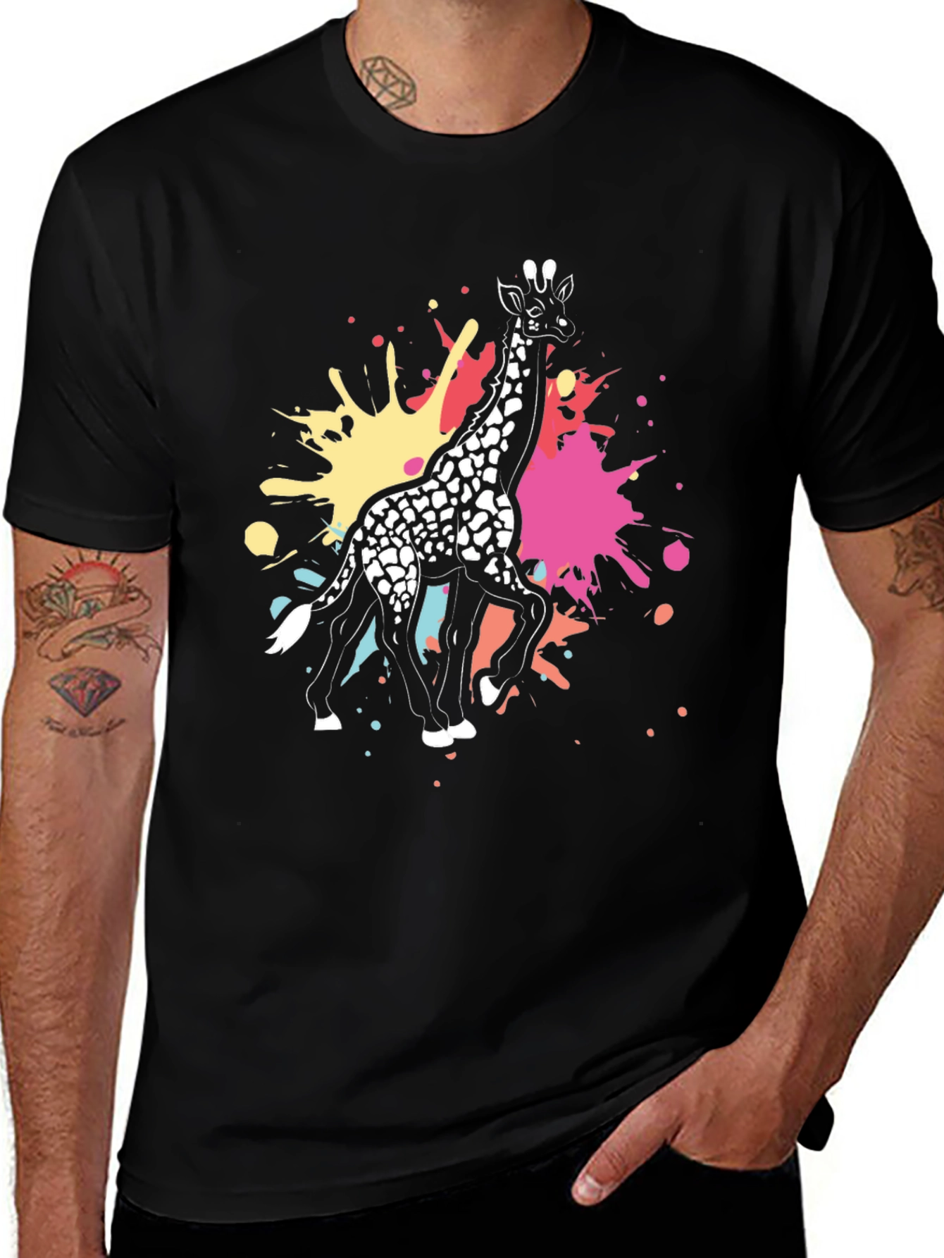 Variant 9 of Giraffe Splash Graphic Tee - Black T-Shirt