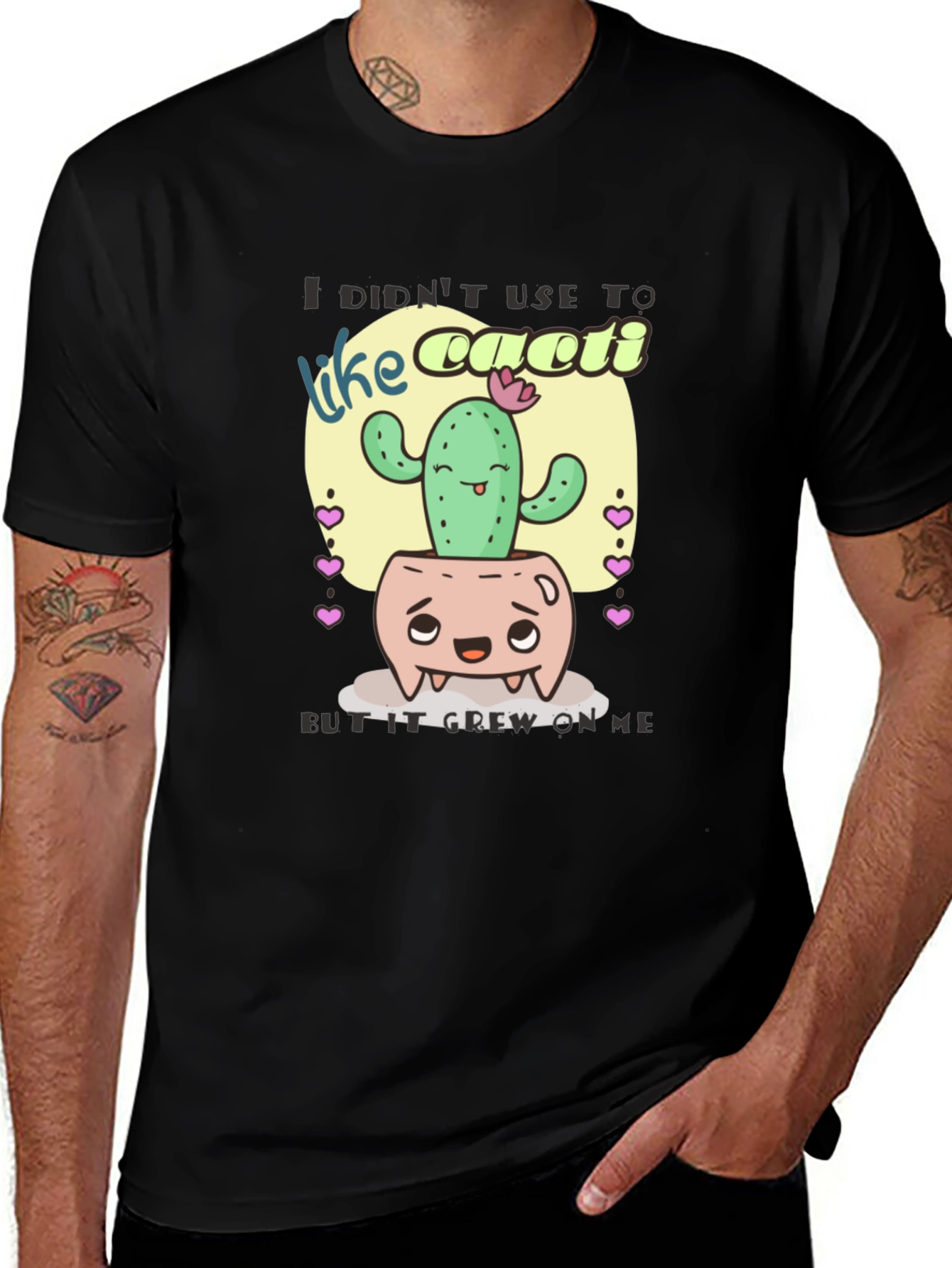 Variant 16 of Cactus Humor T-Shirt: "It Grew on Me" Design