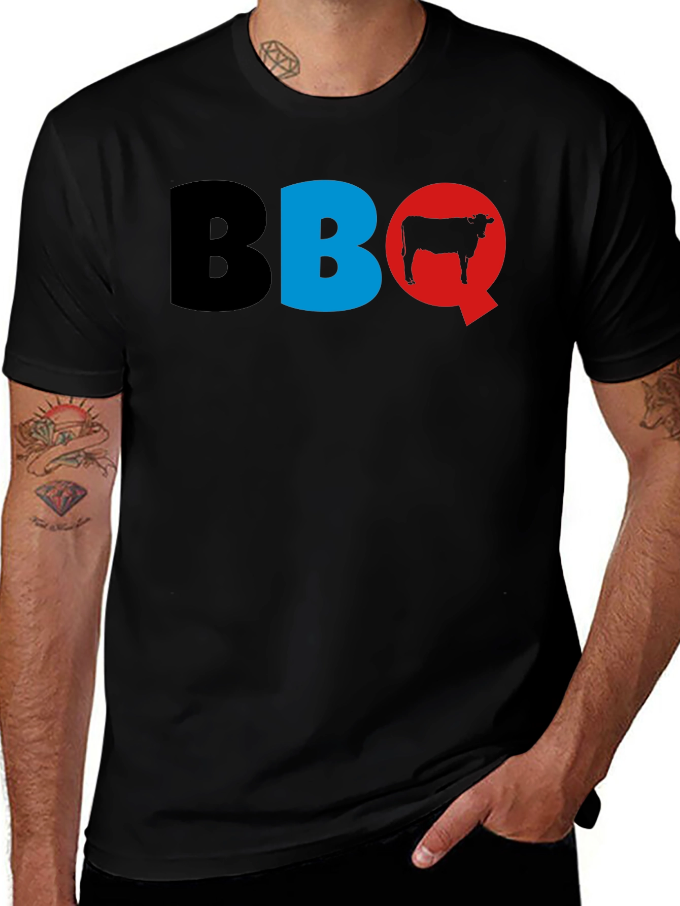 BBQ Cow Graphic T-Shirt - Black Cotton Tee